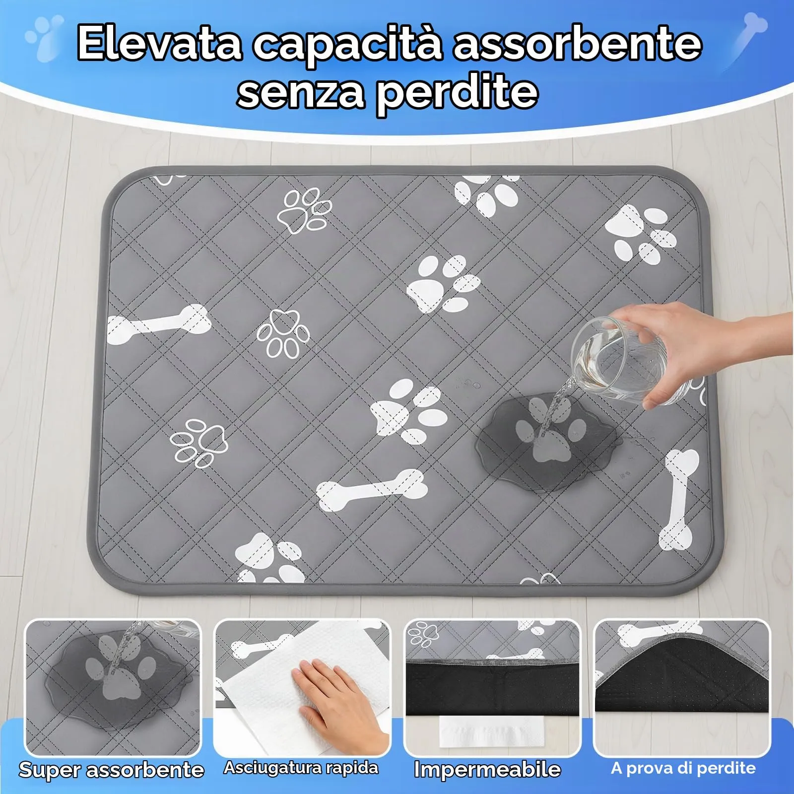 AMFUN 2 Pezzi Tappetini Lavabili per Cani, 70 x 100 cm Tappetino Lavabile per Animali Domestici, Riutilizzabile, Assorbente, Ideale per Cani, Gatti, Conigli Porcellini d'India - immagine 3