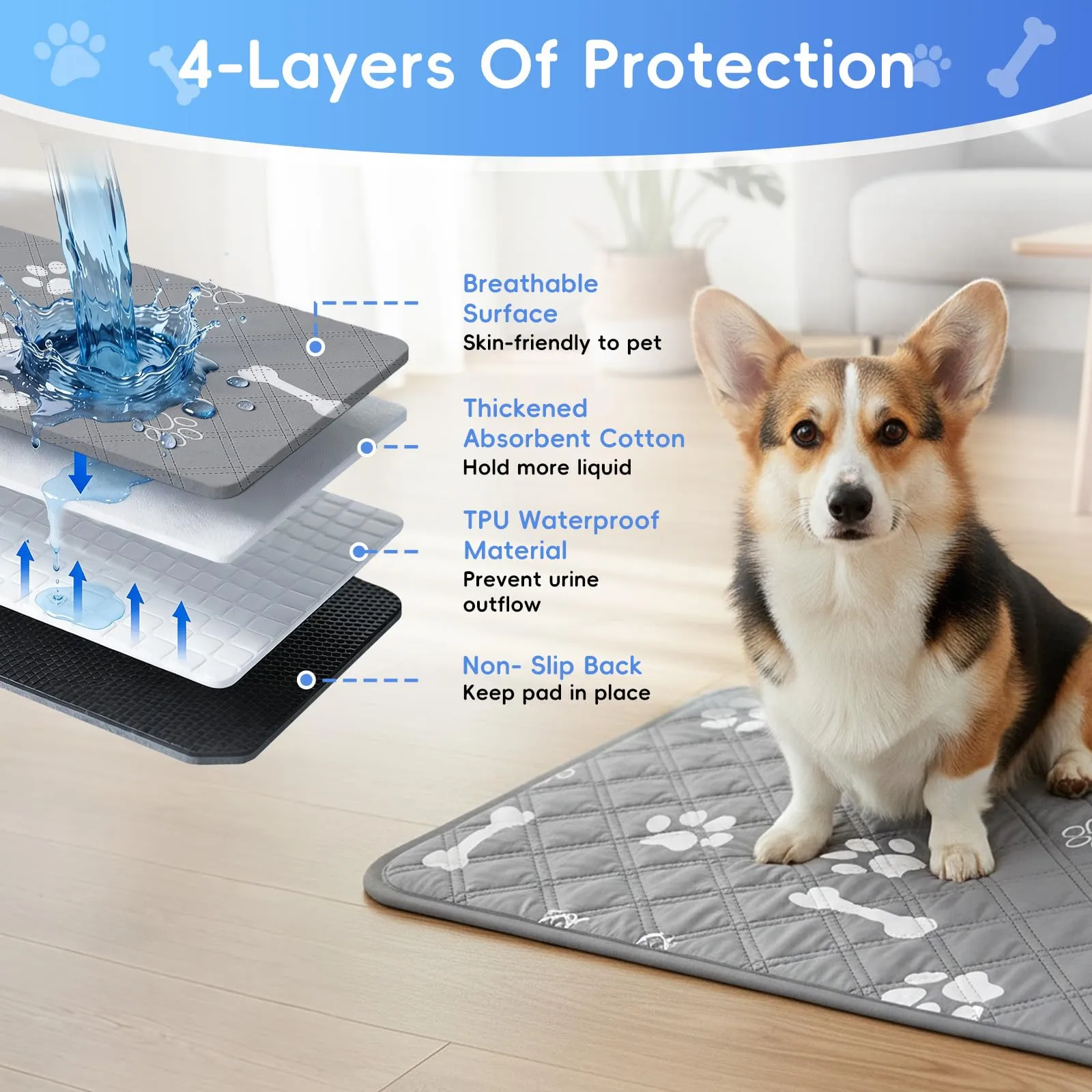 AMFUN 2 Pezzi Tappetini Lavabili per Cani, 70 x 100 cm Tappetino Lavabile per Animali Domestici, Riutilizzabile, Assorbente, Ideale per Cani, Gatti, Conigli Porcellini d'India - immagine 4