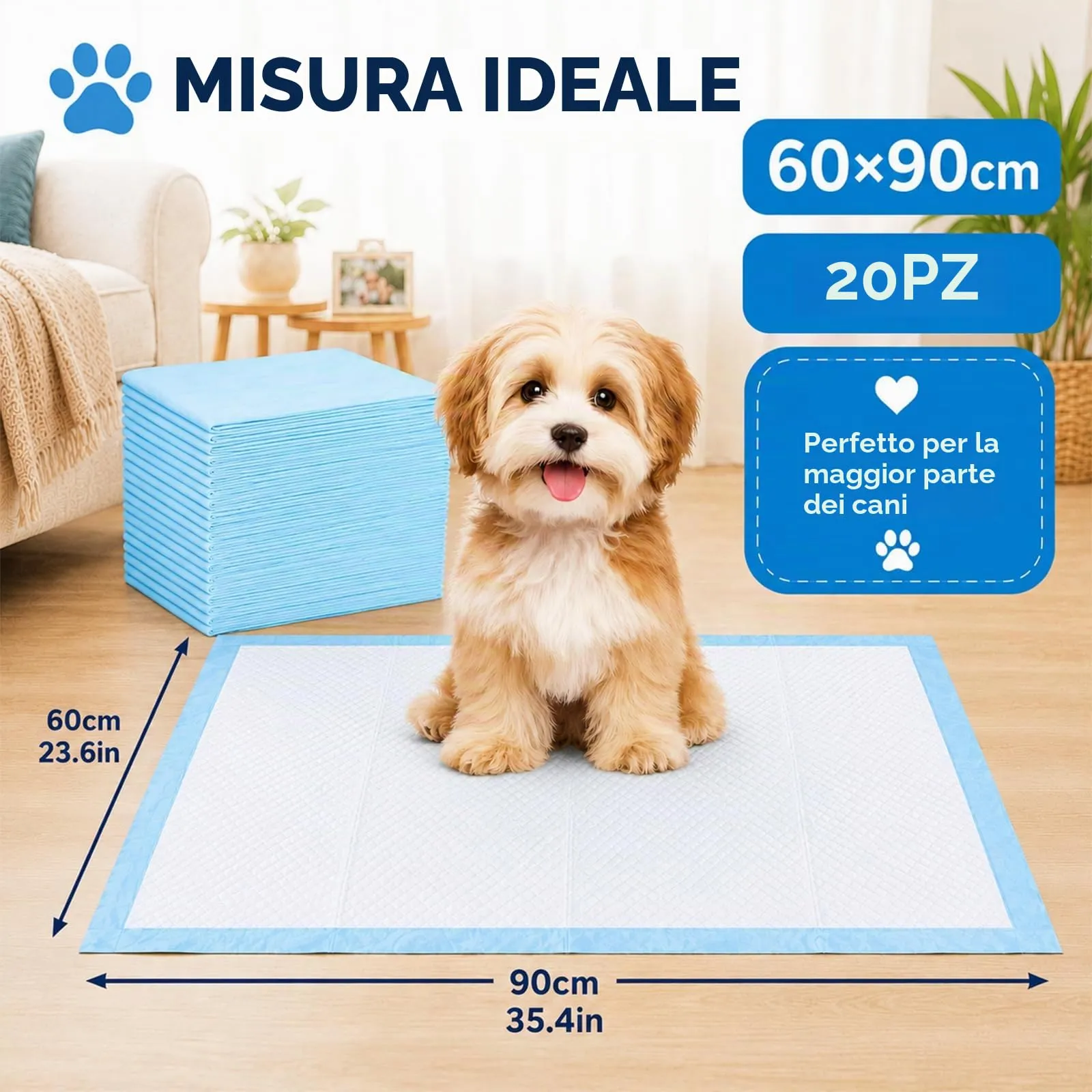 Carehabi 20 Pezzi Traversine Cani 60x90cm Tappetini Igienici per Cani e Cuccioli Asciugatura Rapida 5 Strati a Prova di Perdite - immagine 4