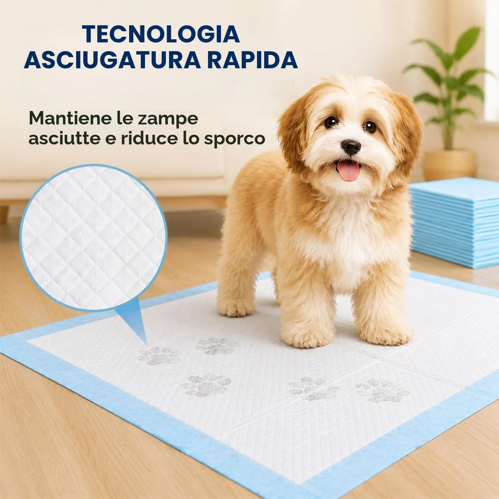 Carehabi 20 Pezzi Traversine Cani 60x90cm Tappetini Igienici per Cani e Cuccioli Asciugatura Rapida 5 Strati a Prova di Perdite - immagine 6