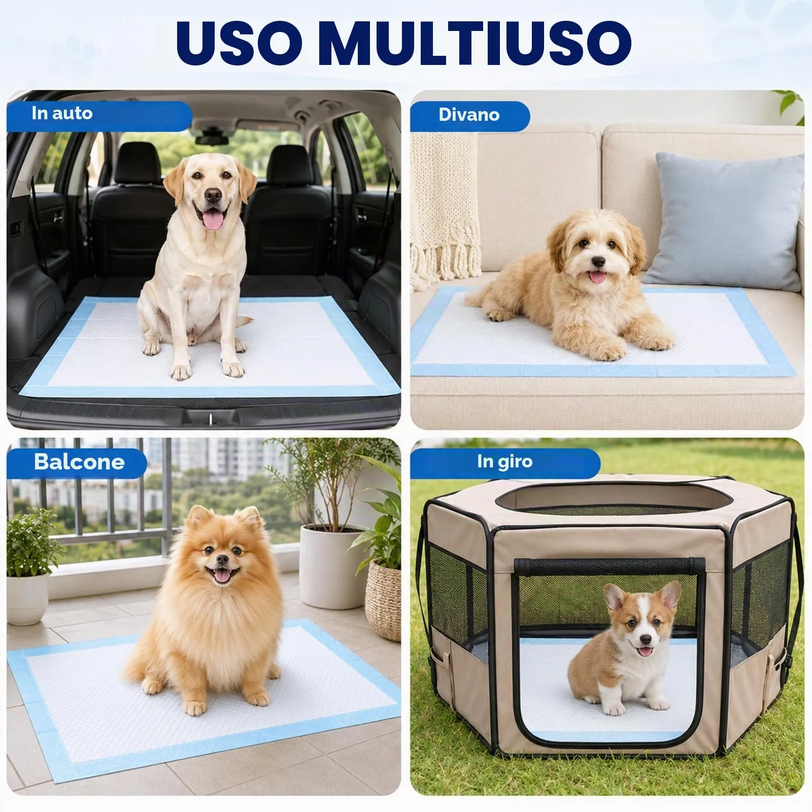 Carehabi 20 Pezzi Traversine Cani 60x90cm Tappetini Igienici per Cani e Cuccioli Asciugatura Rapida 5 Strati a Prova di Perdite - immagine 7