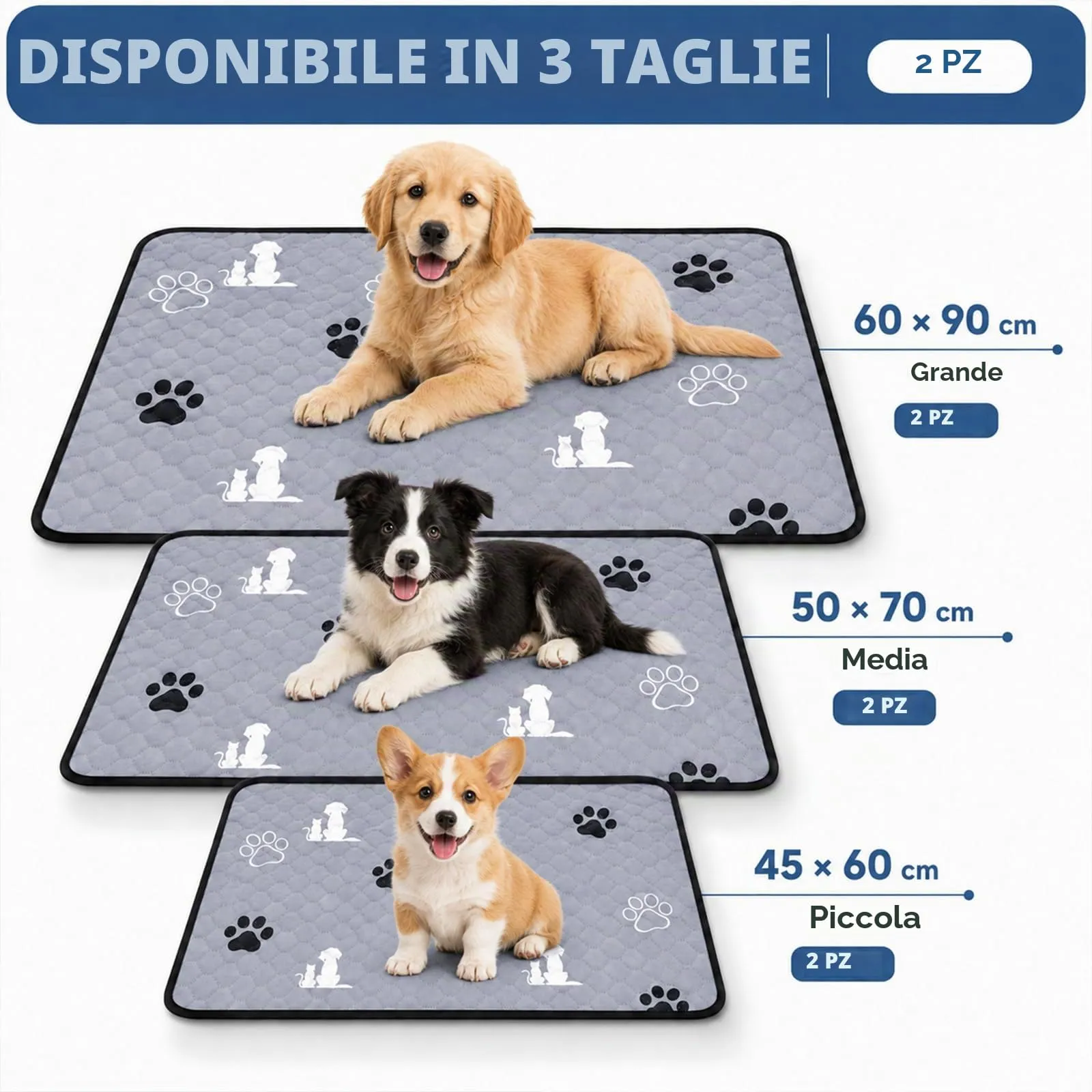 2 tappetini lavabili per cuccioli, 45 x 60 cm, super assorbenti, a prova di - immagine 2