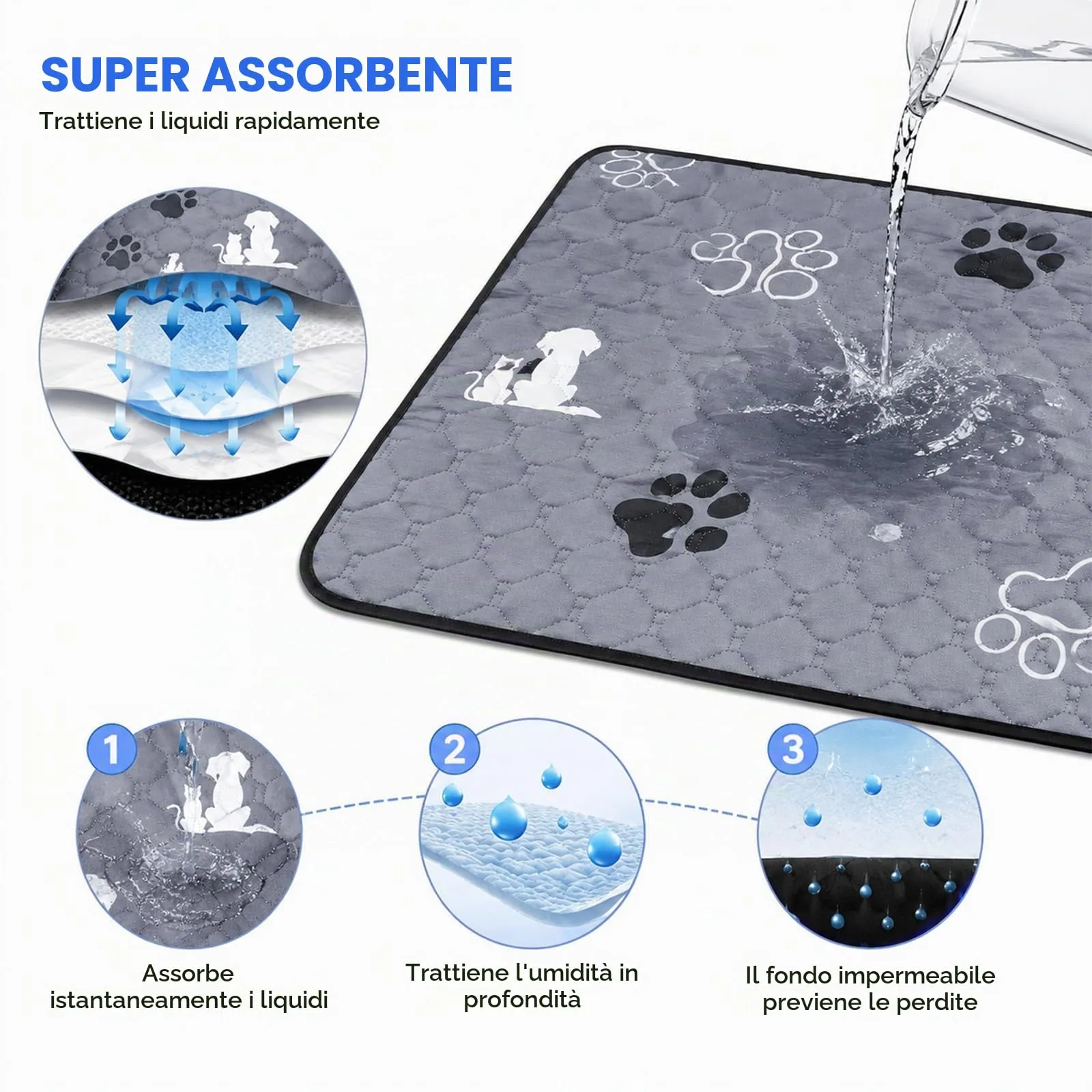 2 tappetini lavabili per cuccioli, 45 x 60 cm, super assorbenti, a prova di - immagine 3