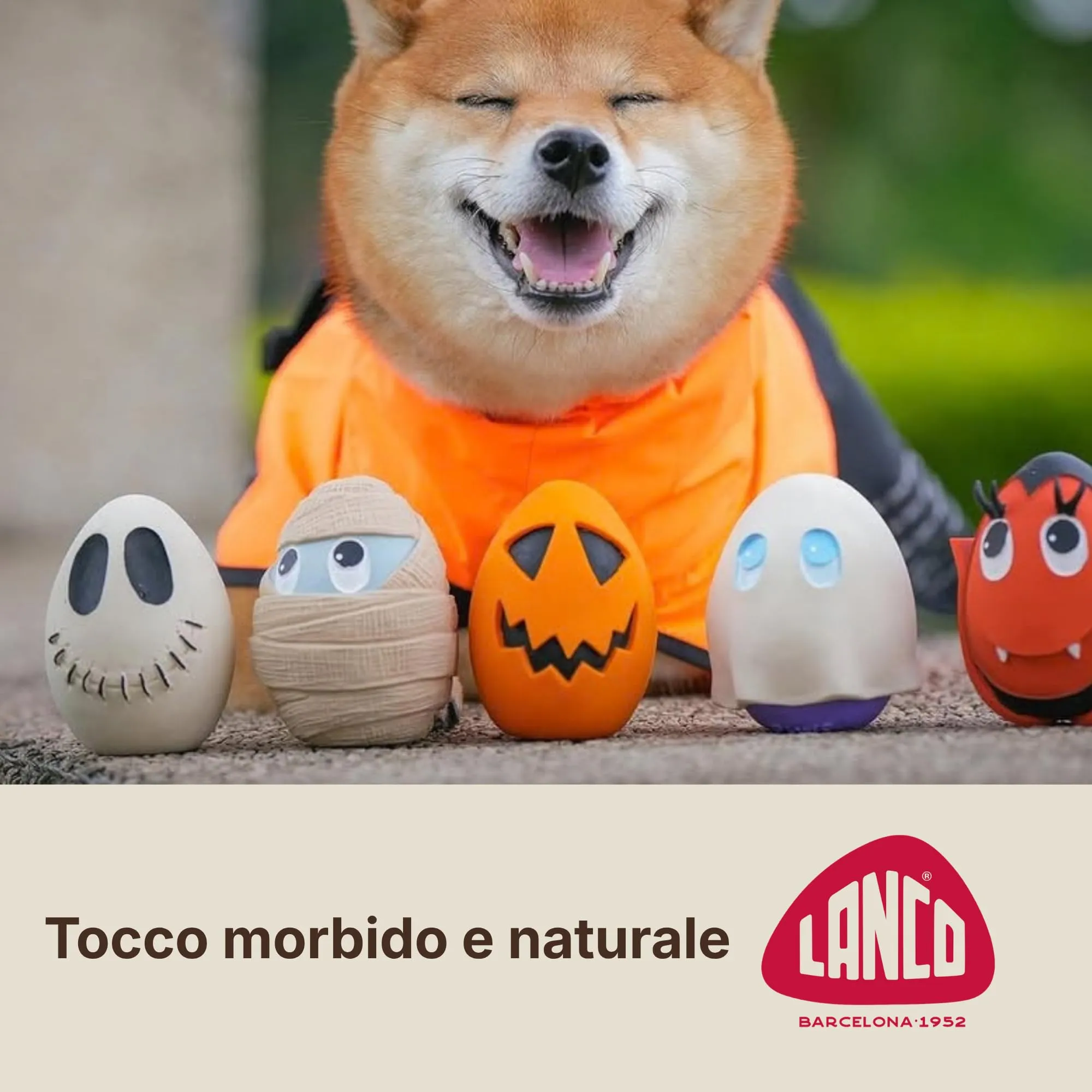 Lanco Uovo Maschera Halloween, Gioco Cane Caucciù Naturale con Suono - immagine 4
