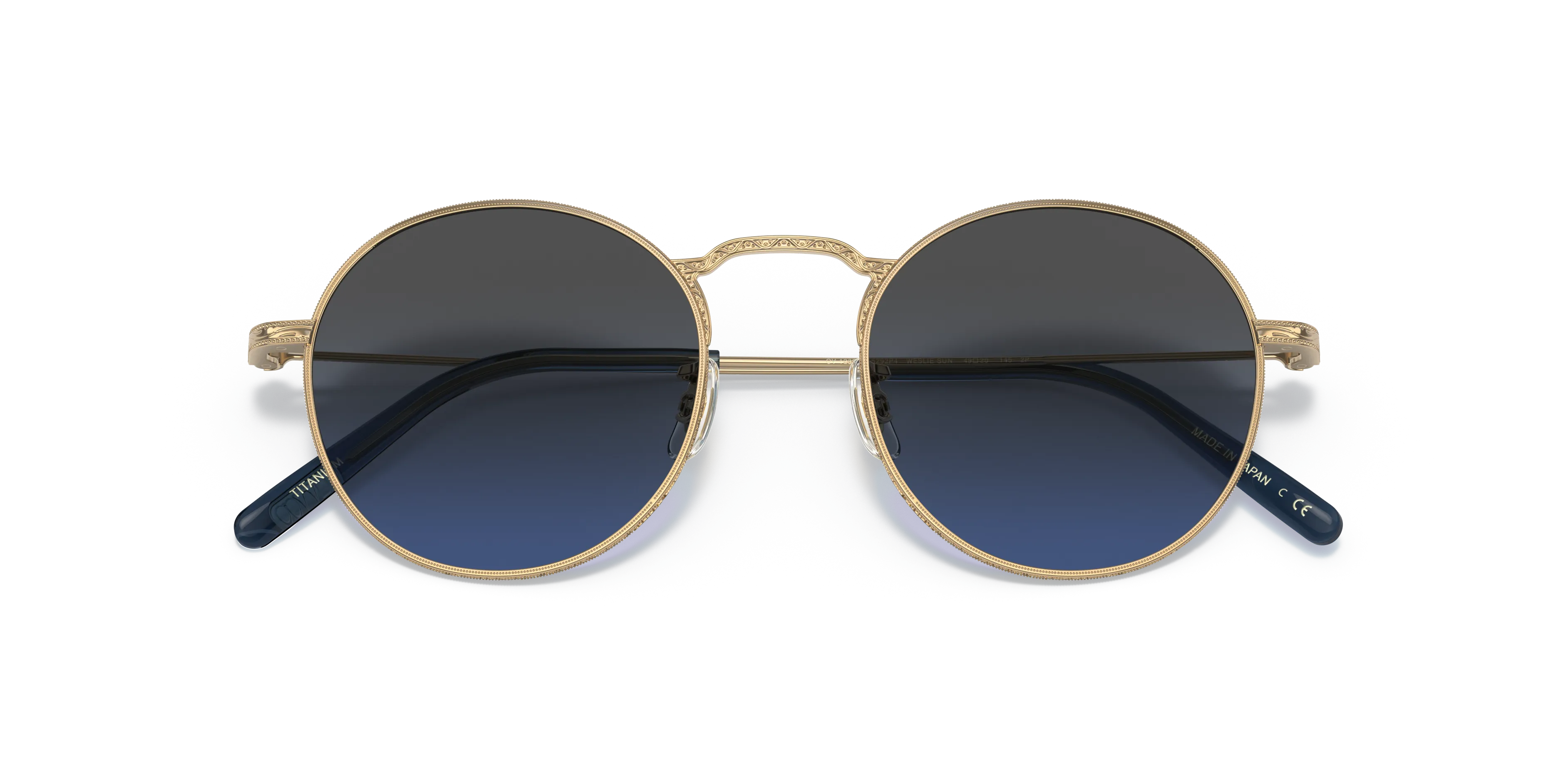 Oliver Peoples OV1282ST WESLIE SUN 5292P4 Occhiali da sole Titanio Oro Blu Rotonda Polarizzata - immagine 2