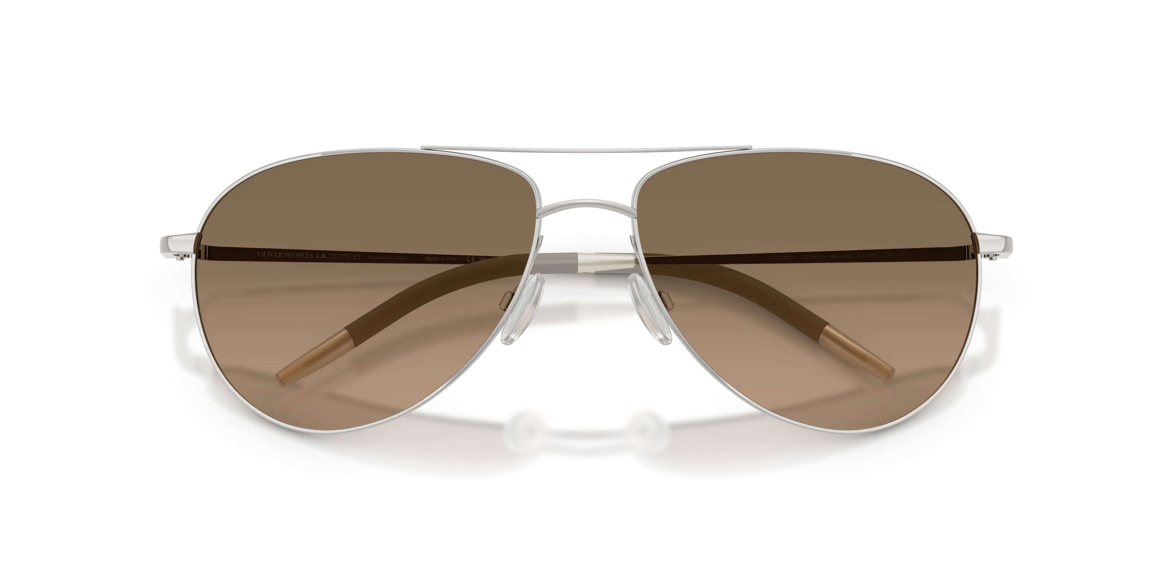 Oliver Peoples OV1002S BENEDICT 5036GN Occhiali da sole Metallo Argento Marrone Pilot Polarizzata - immagine 2