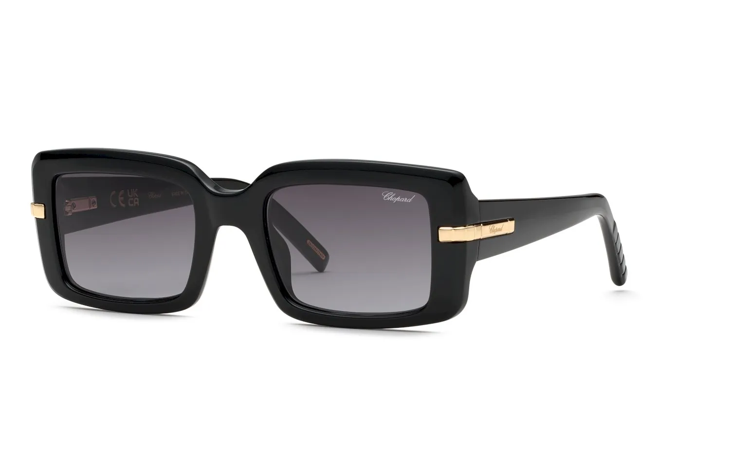 Chopard SCH413M 0BLK Occhiali da sole Acetato Nero Fumo Squadrata Antiriflesso Sfumato - immagine 1
