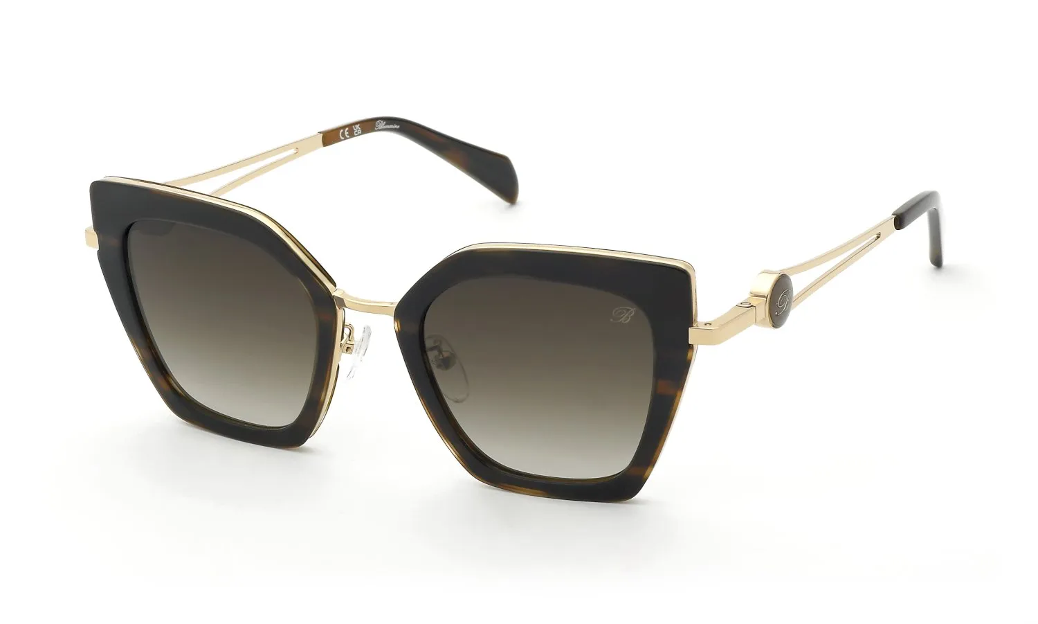 Blumarine SBM244 300Y Occhiali da sole Metallo Oro Marrone Geometrica Normale Sfumato - immagine 1