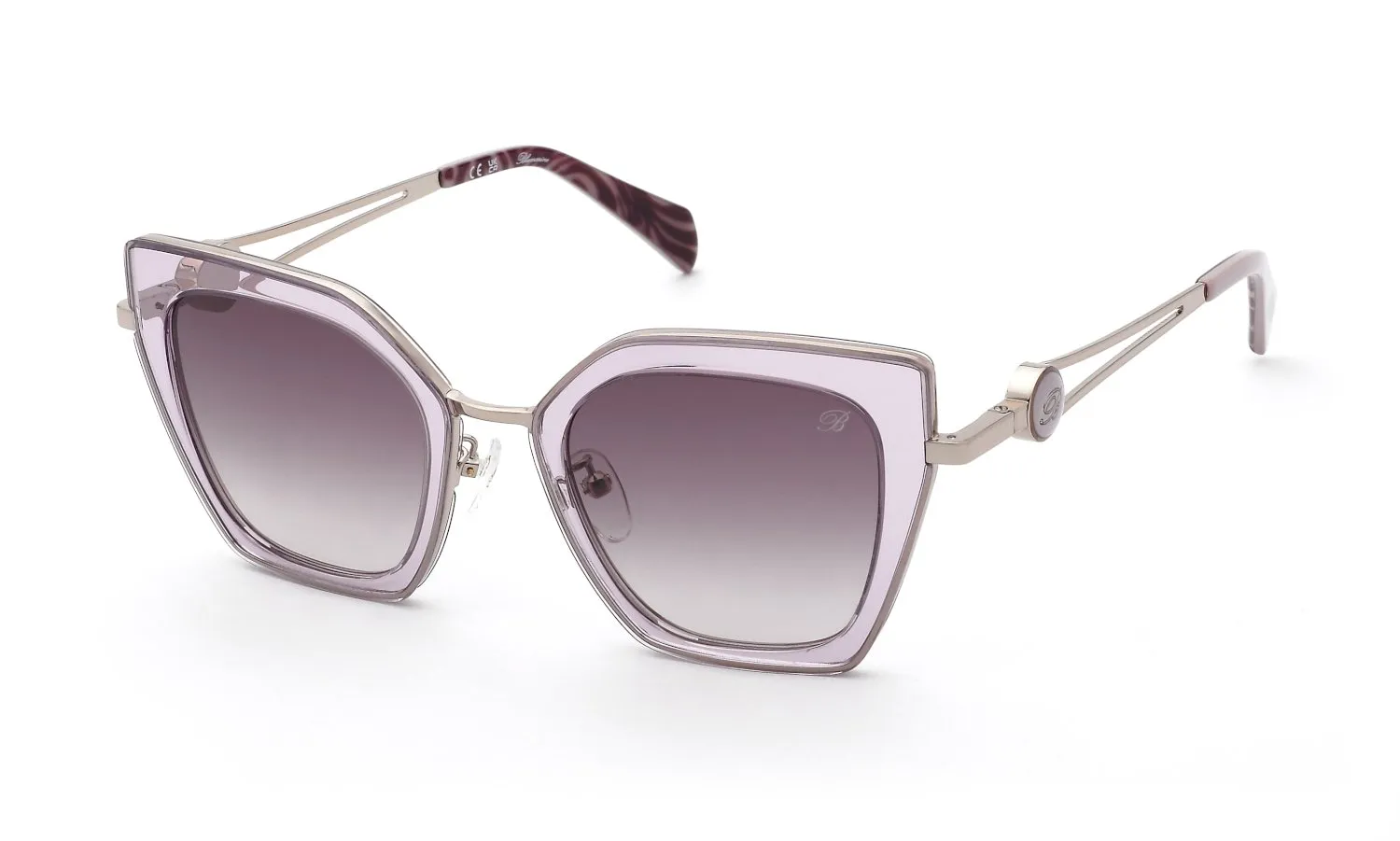Blumarine SBM244 0A39 Occhiali da sole Metallo Oro Viola Geometrica Normale Sfumato - immagine 1