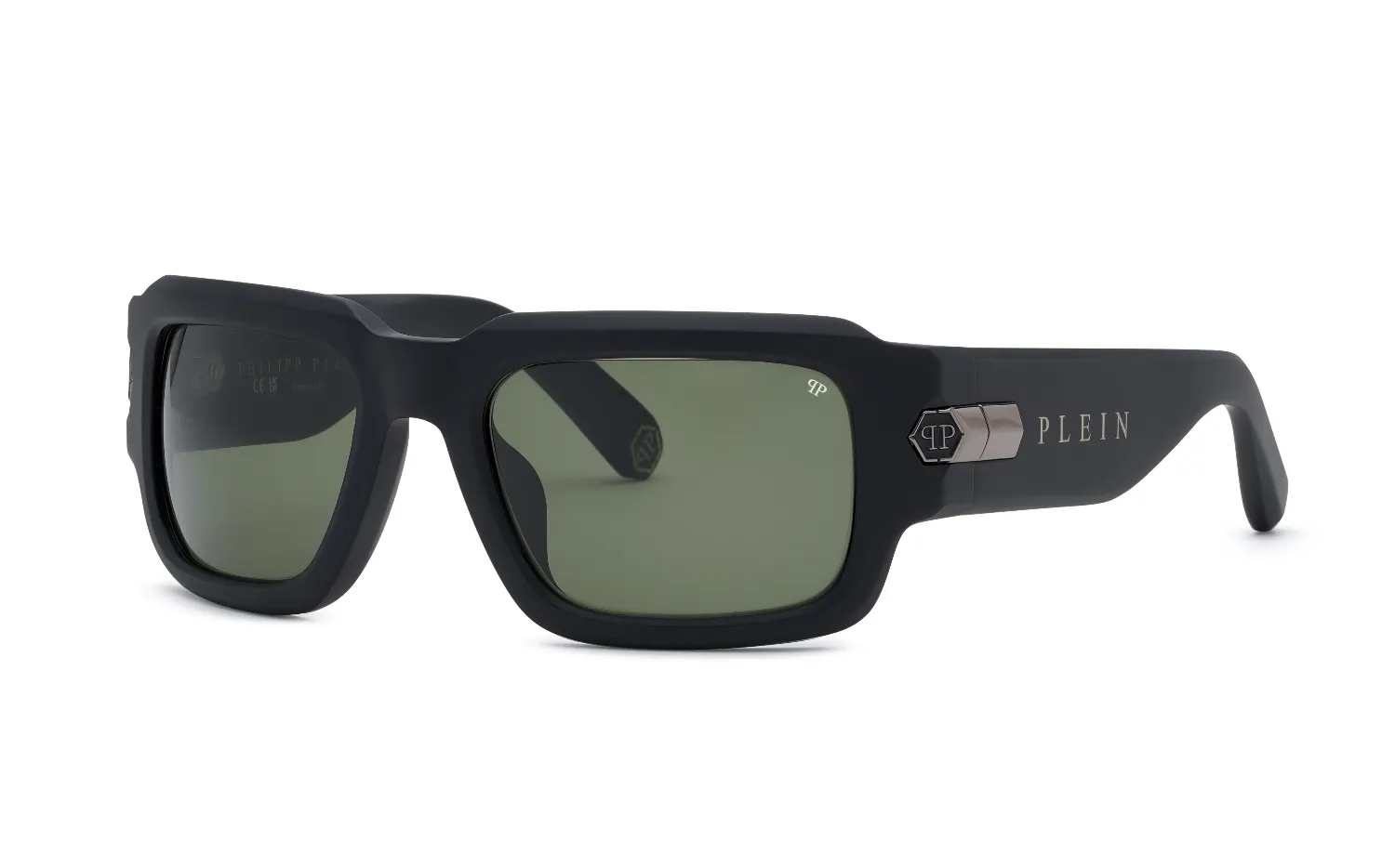 Philipp Plein SPP182M PLEIN EMPIRE 703 Occhiali da sole Acetato Nero Verde Squadrata Normale - immagine 1
