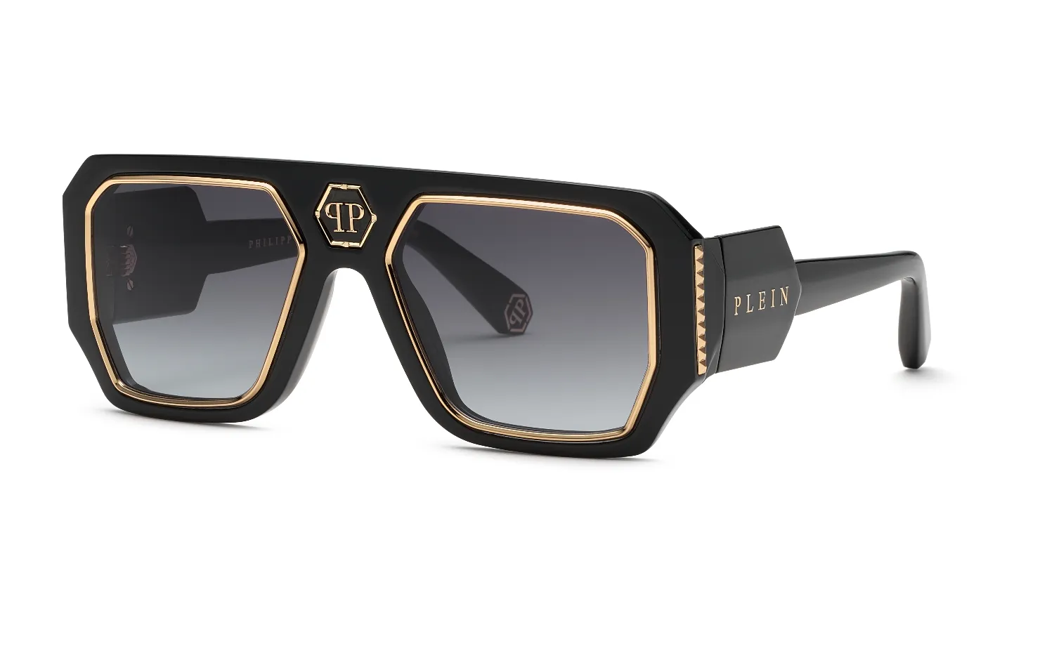 Philipp Plein SPP188 PLEIN CONTEMPORARY 700 Occhiali da sole Acetato Nero Fumo Geometrica Normale Sfumato - immagine 1