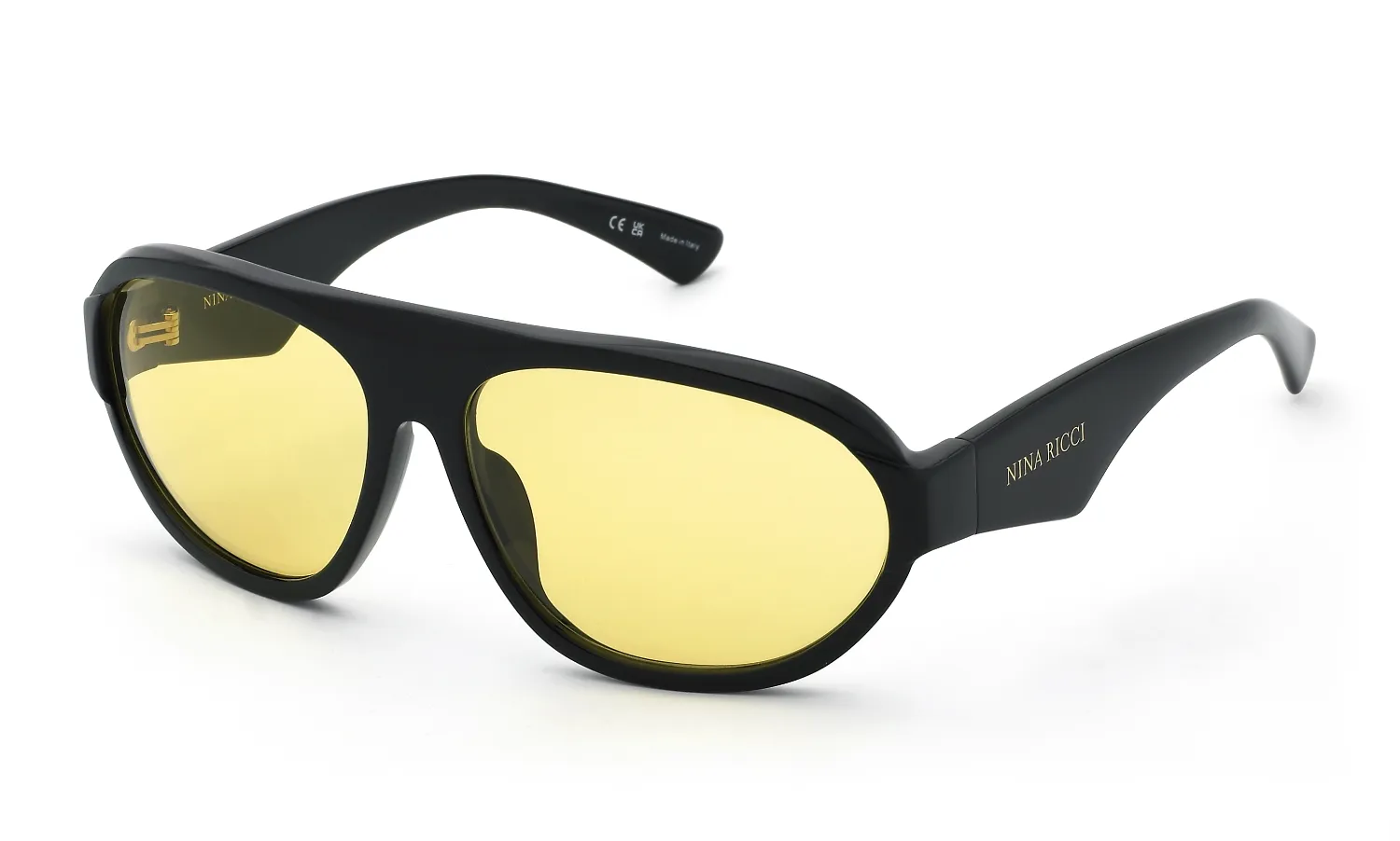 Nina Ricci SNR488 700Y Occhiali da sole Acetato Nero Giallo Geometrica Normale - immagine 1