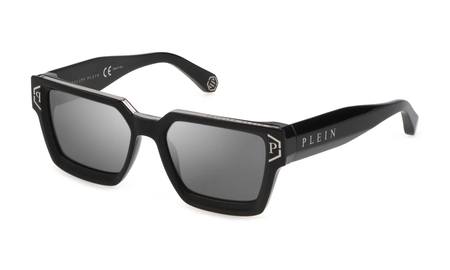 Philipp Plein SPP005M PLEIN BRAVE SHADE 700X Occhiali da sole Acetato Nero Fumo Squadrata Normale Sfumato - immagine 1