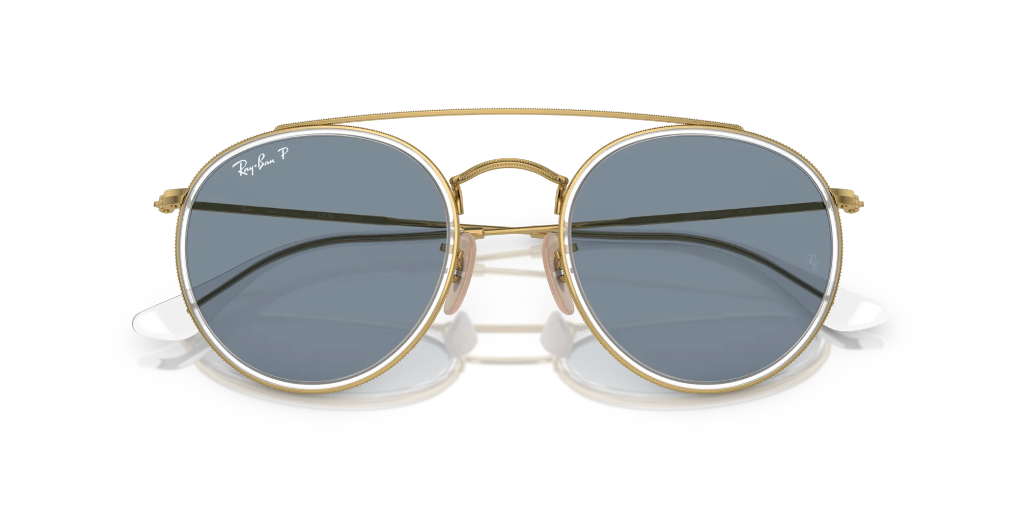 Ray - Ban RB3647N 001/02 Occhiali da sole Metallo Oro Blu Rotonda Polarizzata - immagine 2