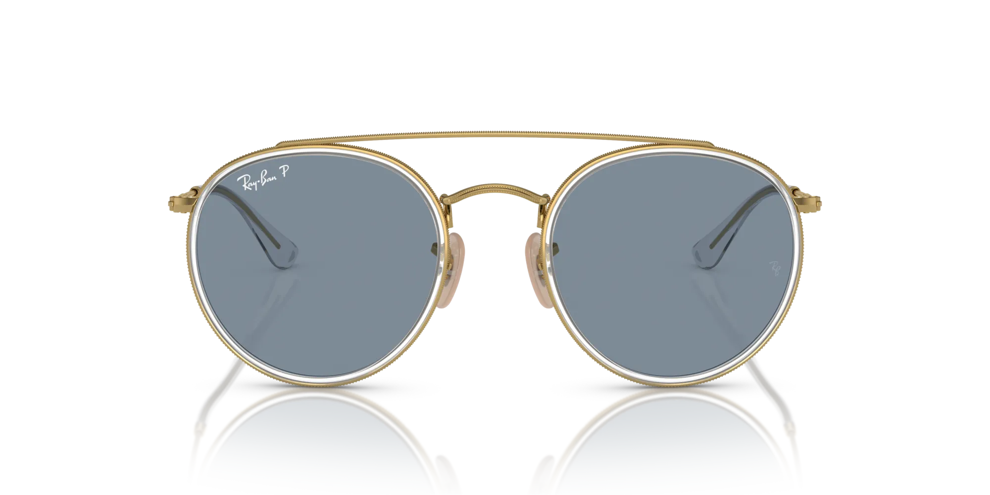 Ray - Ban RB3647N 001/02 Occhiali da sole Metallo Oro Blu Rotonda Polarizzata - immagine 3