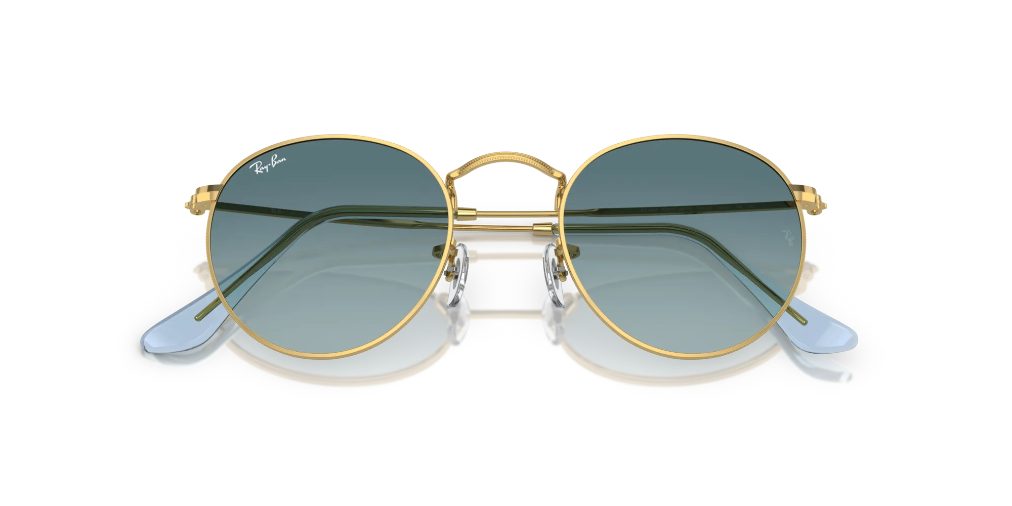 Ray - Ban RB3447 ROUND METAL 001/3M Occhiali da sole Metallo Oro Blu Rotonda Normale - immagine 2