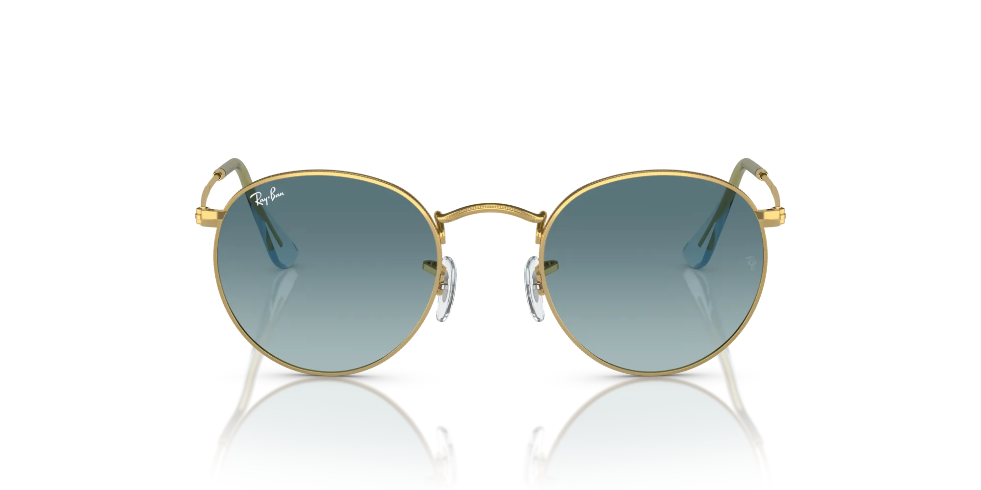 Ray - Ban RB3447 ROUND METAL 001/3M Occhiali da sole Metallo Oro Blu Rotonda Normale - immagine 3