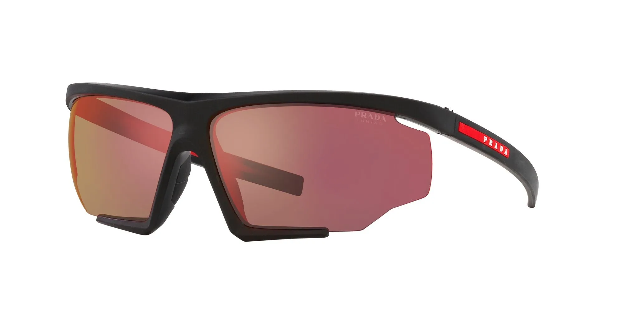 Prada Linea Rossa PS 07YS DG010A Occhiali da sole Iniettato Nero Arancione Geometrica Normale Specchiato - immagine 1