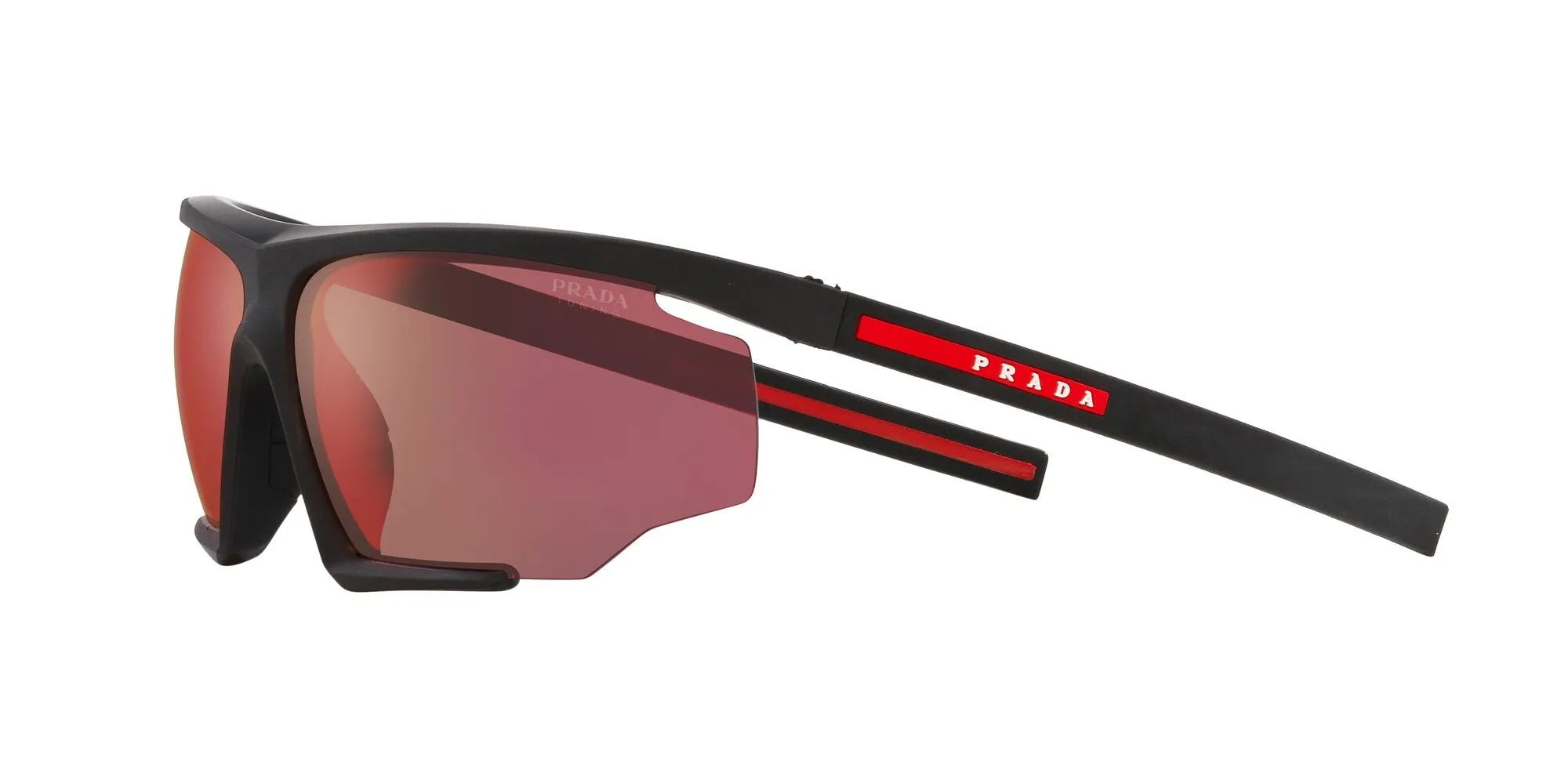 Prada Linea Rossa PS 07YS DG010A Occhiali da sole Iniettato Nero Arancione Geometrica Normale Specchiato - immagine 3