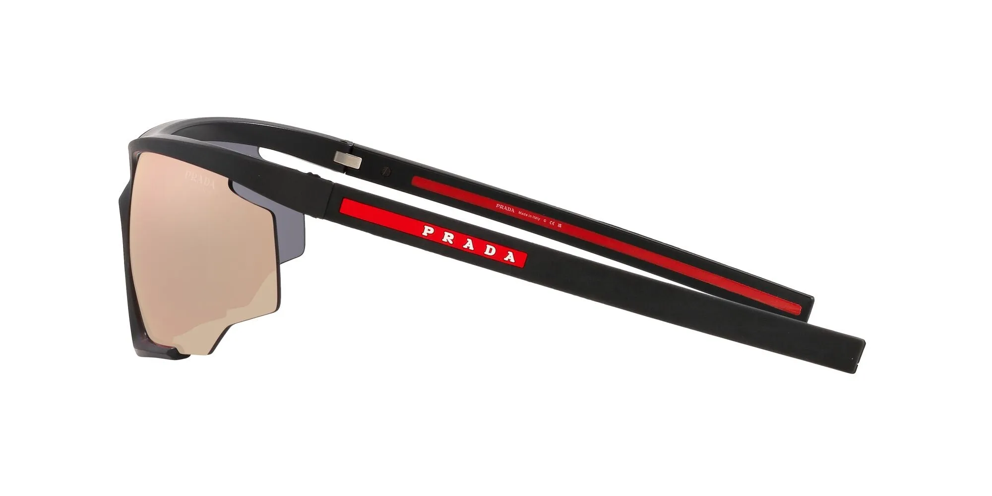 Prada Linea Rossa PS 07YS DG010A Occhiali da sole Iniettato Nero Arancione Geometrica Normale Specchiato - immagine 4