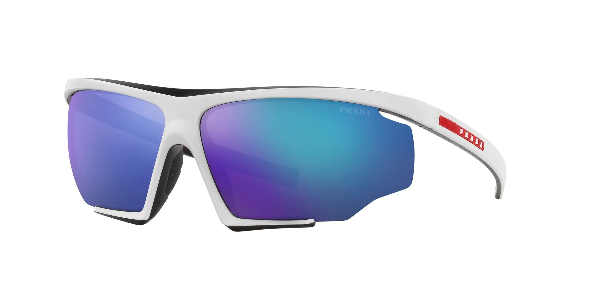 Prada Linea Rossa PS 07YS 15K08R Occhiali da sole Iniettato Bianco Blu Geometrica Specchiate Specchiato - immagine 1