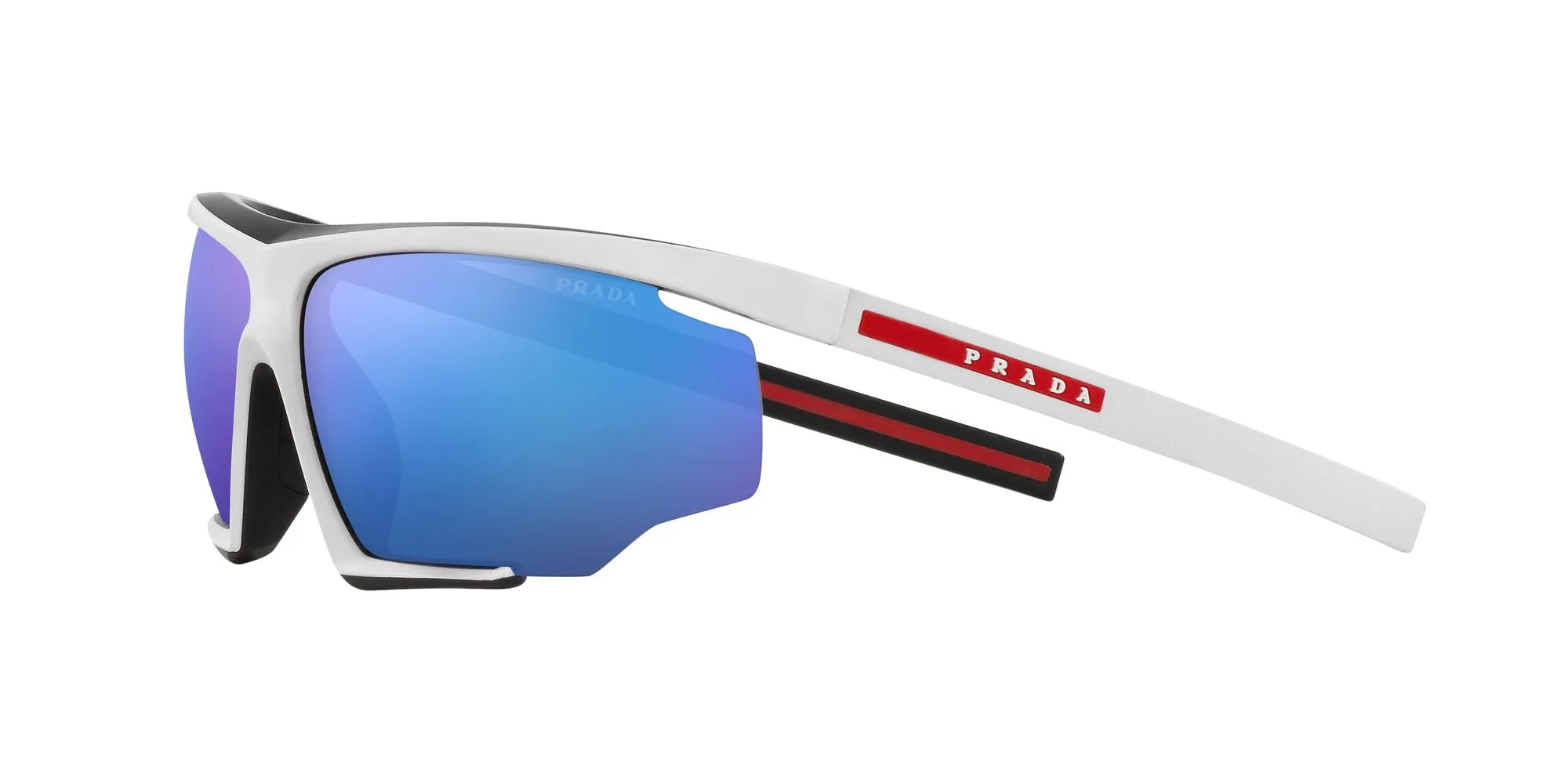 Prada Linea Rossa PS 07YS 15K08R Occhiali da sole Iniettato Bianco Blu Geometrica Specchiate Specchiato - immagine 3
