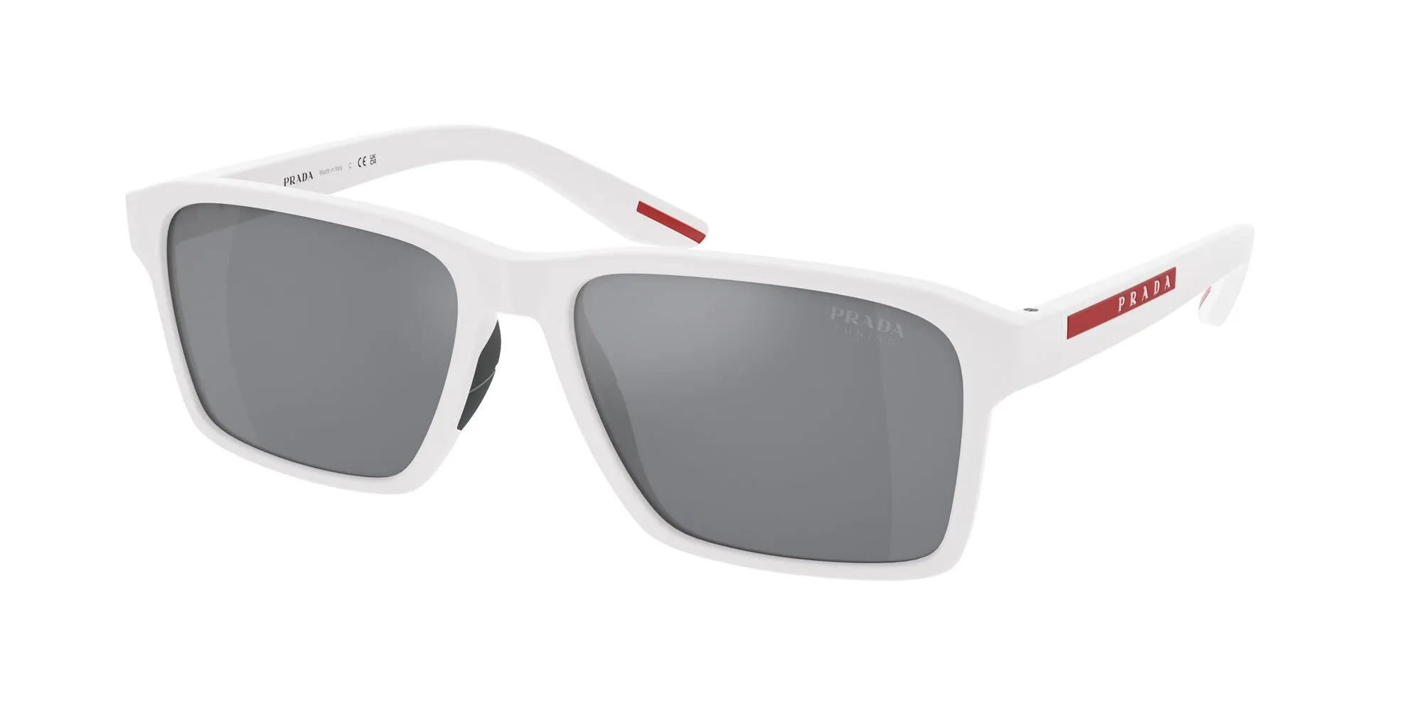 Prada Linea Rossa PS 05YS TWK40A Occhiali da sole Iniettato Bianco Azzurro Squadrata Specchiate Specchiato - immagine 1