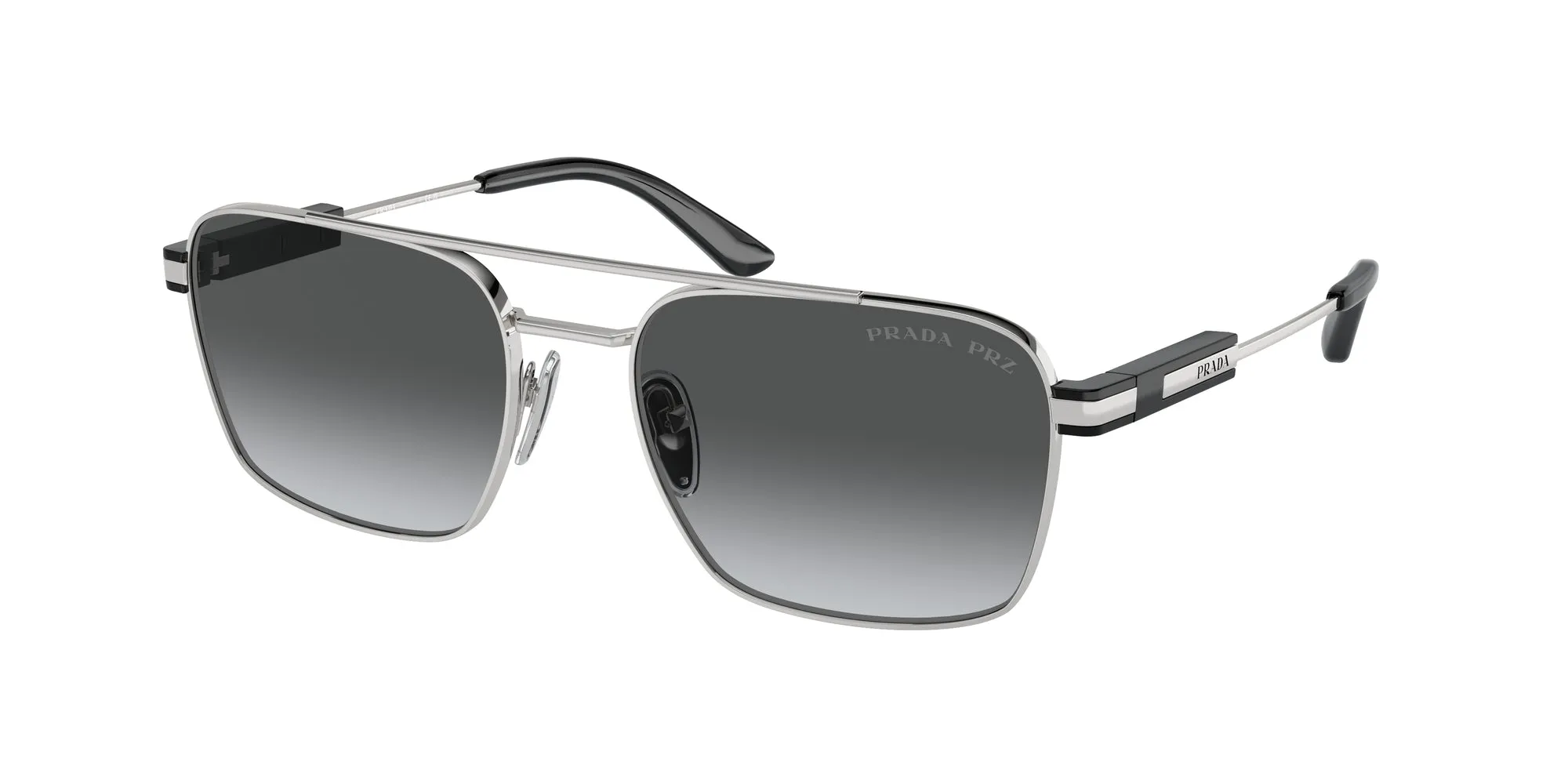 Prada PR 67ZS 1BC5W1 Occhiali da sole Metallo Argento Grigio Pillow Polarizzata Sfumato - immagine 1
