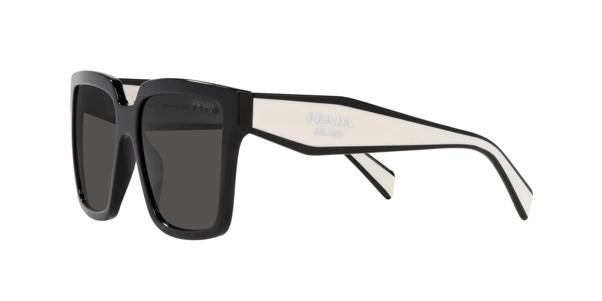 Prada PR 24ZS 1AB5S0 Occhiali da sole Acetato Nero Grigio Squadrata Normale - immagine 3