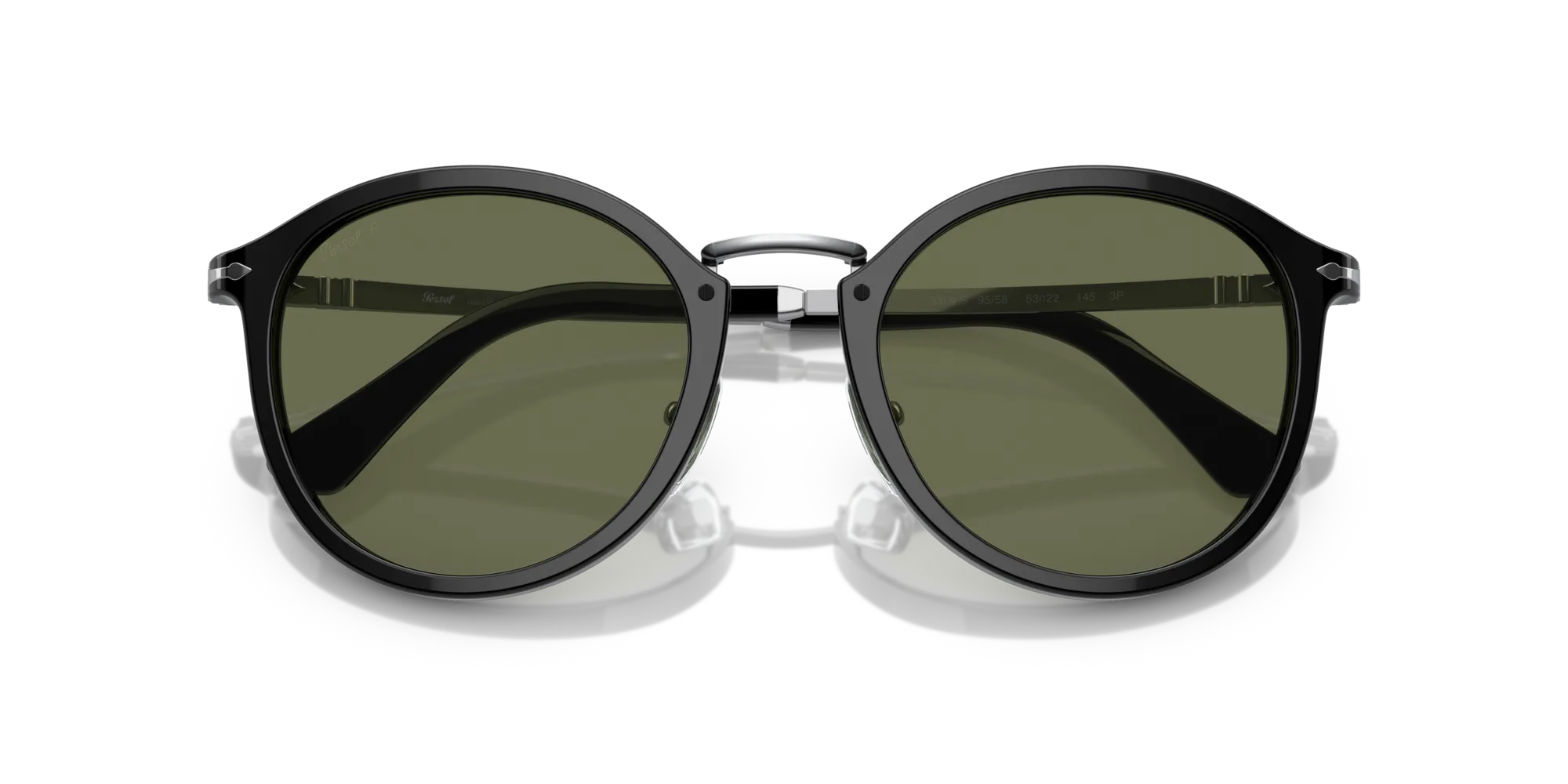 Persol PO3309S 95/58 Occhiali da sole Acetato Nero Verde Rotonda Polarizzata - immagine 2
