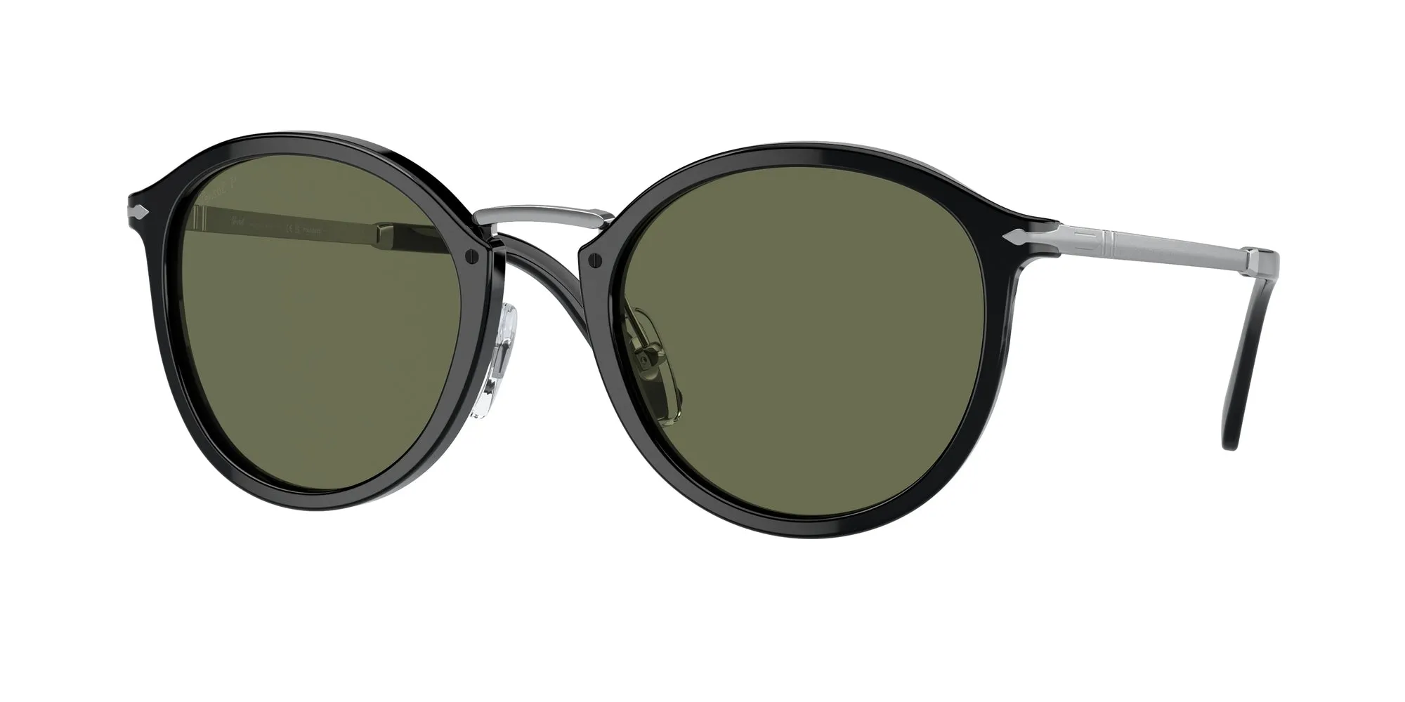 Persol PO3309S 95/58 Occhiali da sole Acetato Nero Verde Rotonda Polarizzata - immagine 1