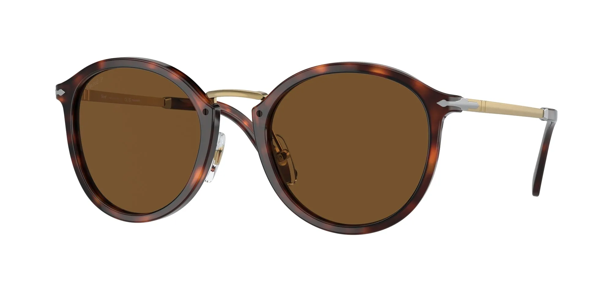 Persol PO3309S 24/57 Occhiali da sole Acetato Tartaruga Marrone Rotonda Polarizzata - immagine 1