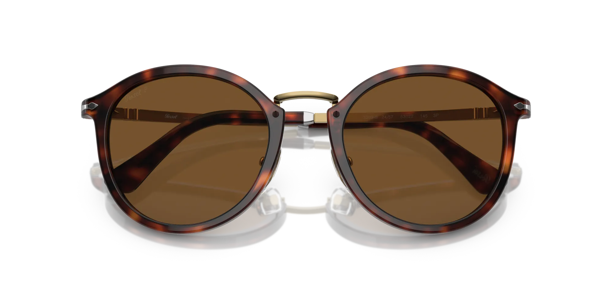 Persol PO3309S 24/57 Occhiali da sole Acetato Tartaruga Marrone Rotonda Polarizzata - immagine 2