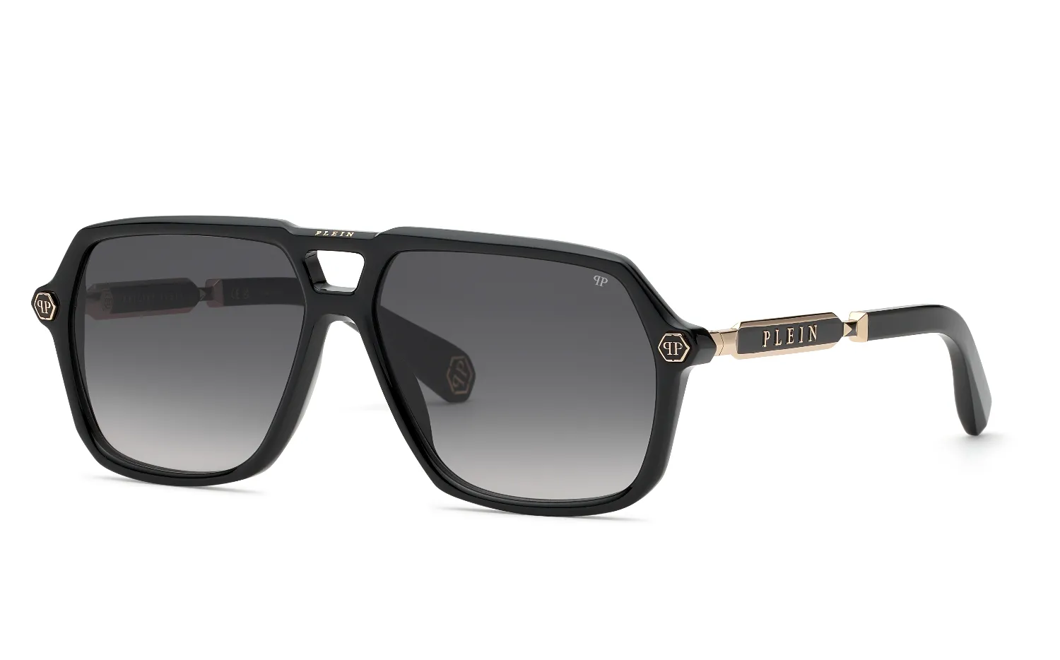 Philipp Plein SPP227 PLEIN HEXAGON STUD 700 Occhiali da sole Acetato Nero Fumo Geometrica Normale Sfumato - immagine 1