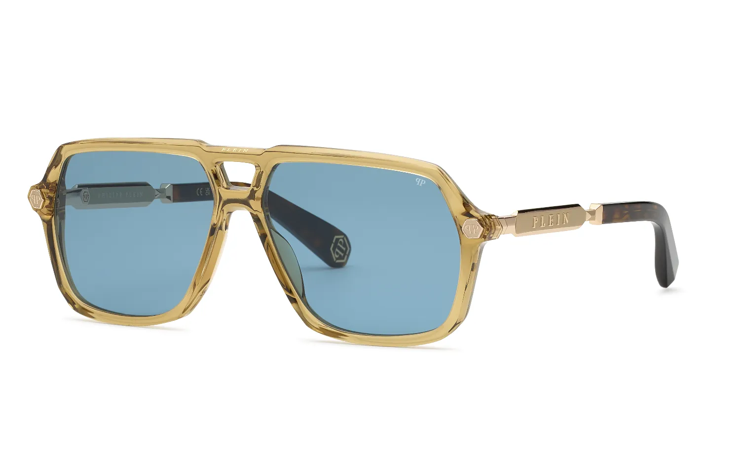 Philipp Plein SPP227 PLEIN HEXAGON STUD 06A9 Occhiali da sole Acetato Giallo Blu Geometrica Normale - immagine 1