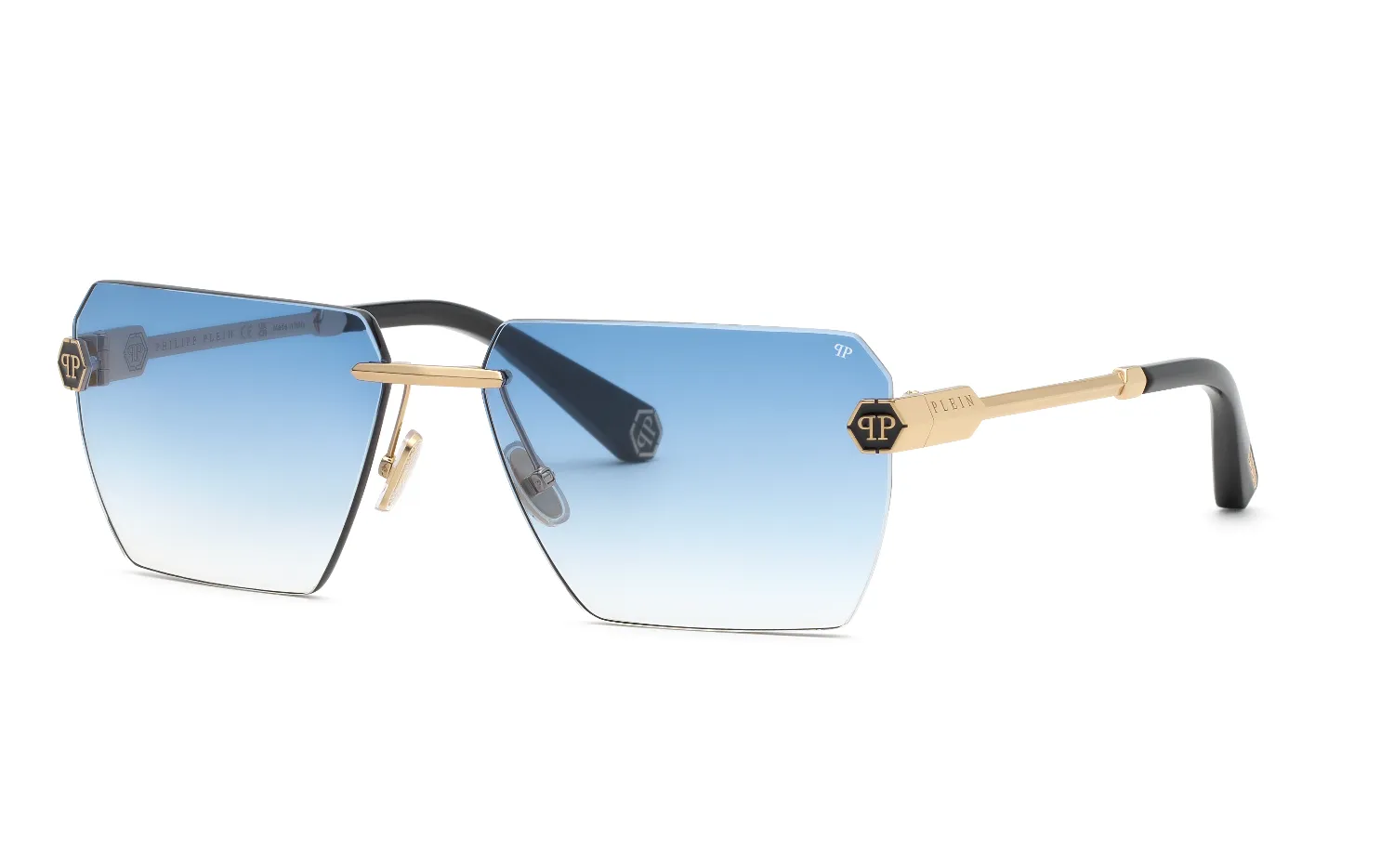 Philipp Plein SPP205 PLEIN ROYAL 301 Occhiali da sole Metallo Oro Blu Geometrica Normale Sfumato - immagine 1