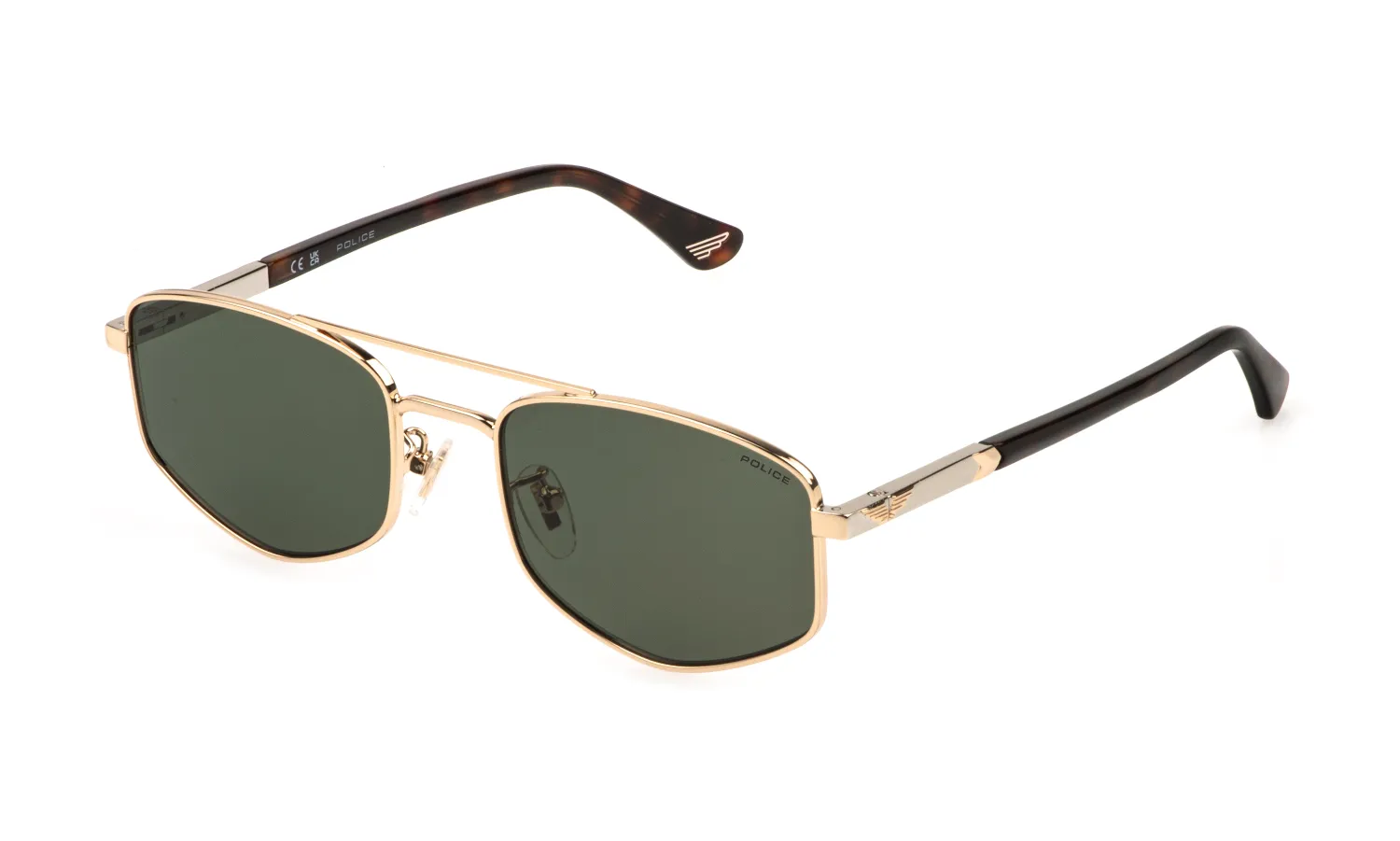 Police SPLQ84 NEW CROSSROADS 3 300 Occhiali da sole Metallo Oro Verde Geometrica Antiriflesso - immagine 1