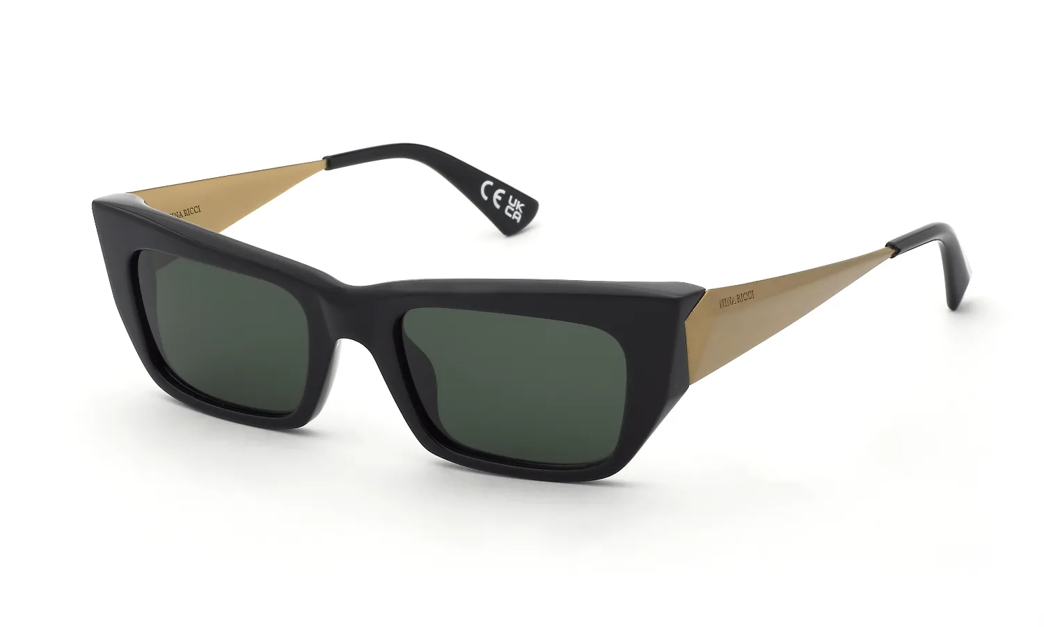 Nina Ricci SNR486 700 Occhiali da sole Acetato Nero Verde Squadrata Normale - immagine 1
