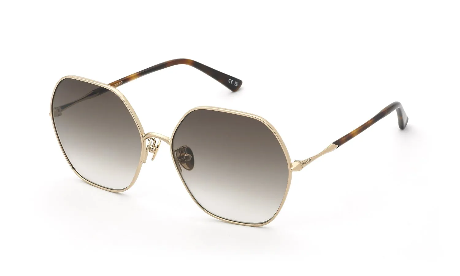 Nina Ricci SNR482 300Y Occhiali da sole Metallo Oro Marrone Geometrica Normale Sfumato - immagine 1