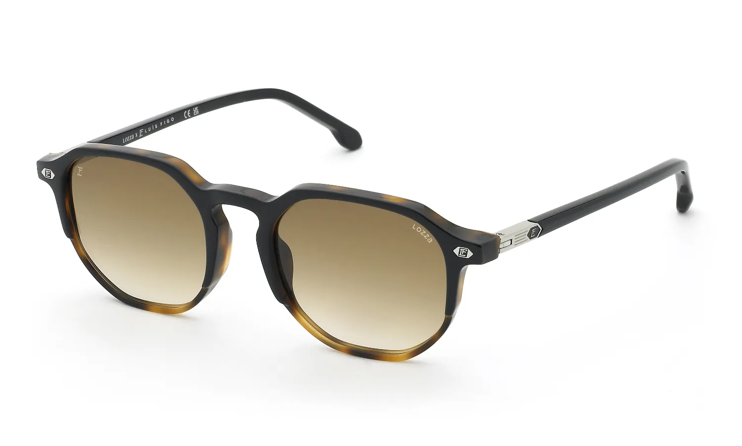 Lozza SL4421 0U64 Occhiali da sole Acetato Nero Marrone Geometrica Normale Sfumato - immagine 1