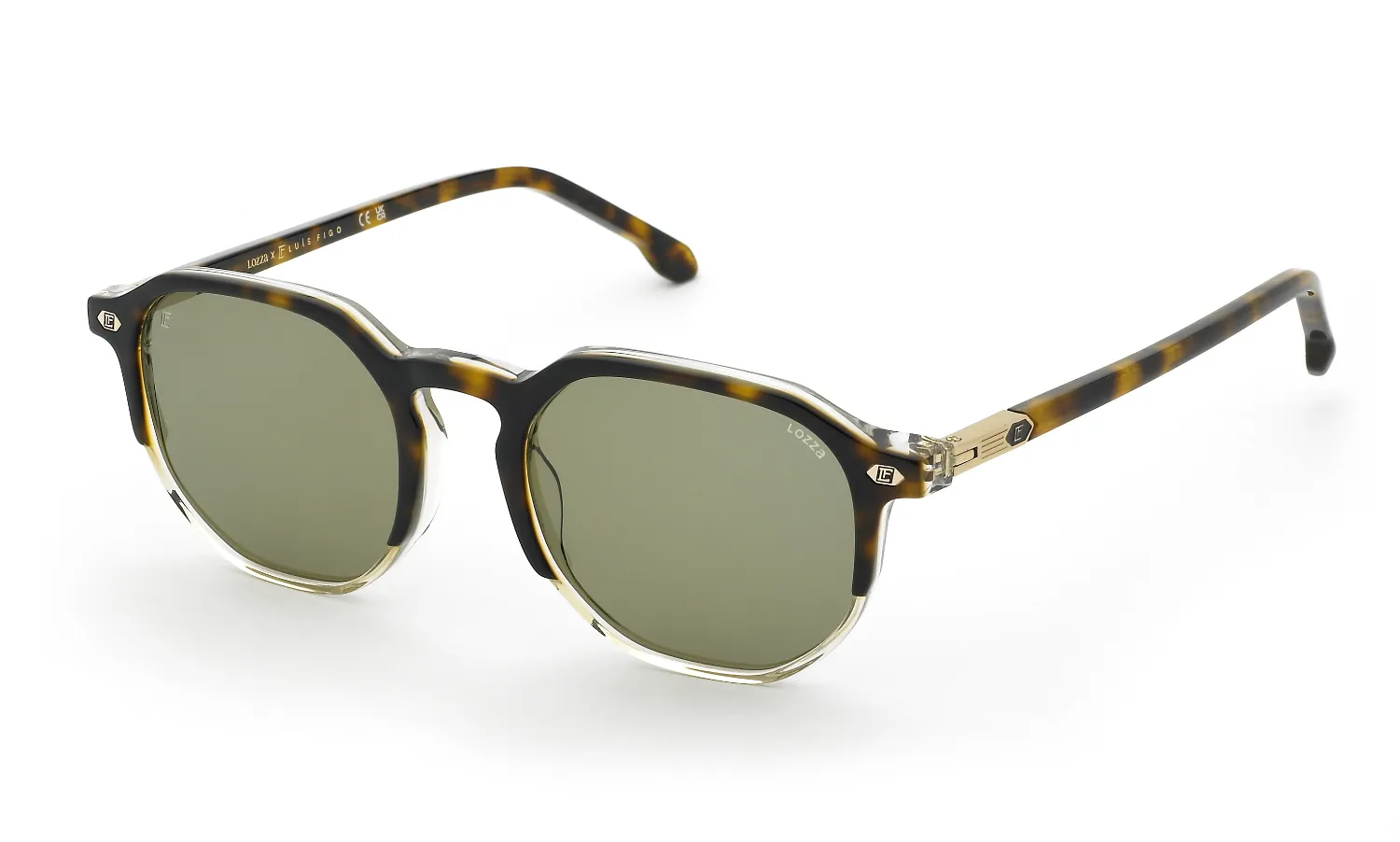 Lozza SL4421 09W2 Occhiali da sole Acetato Havana Verde Geometrica Normale - immagine 1