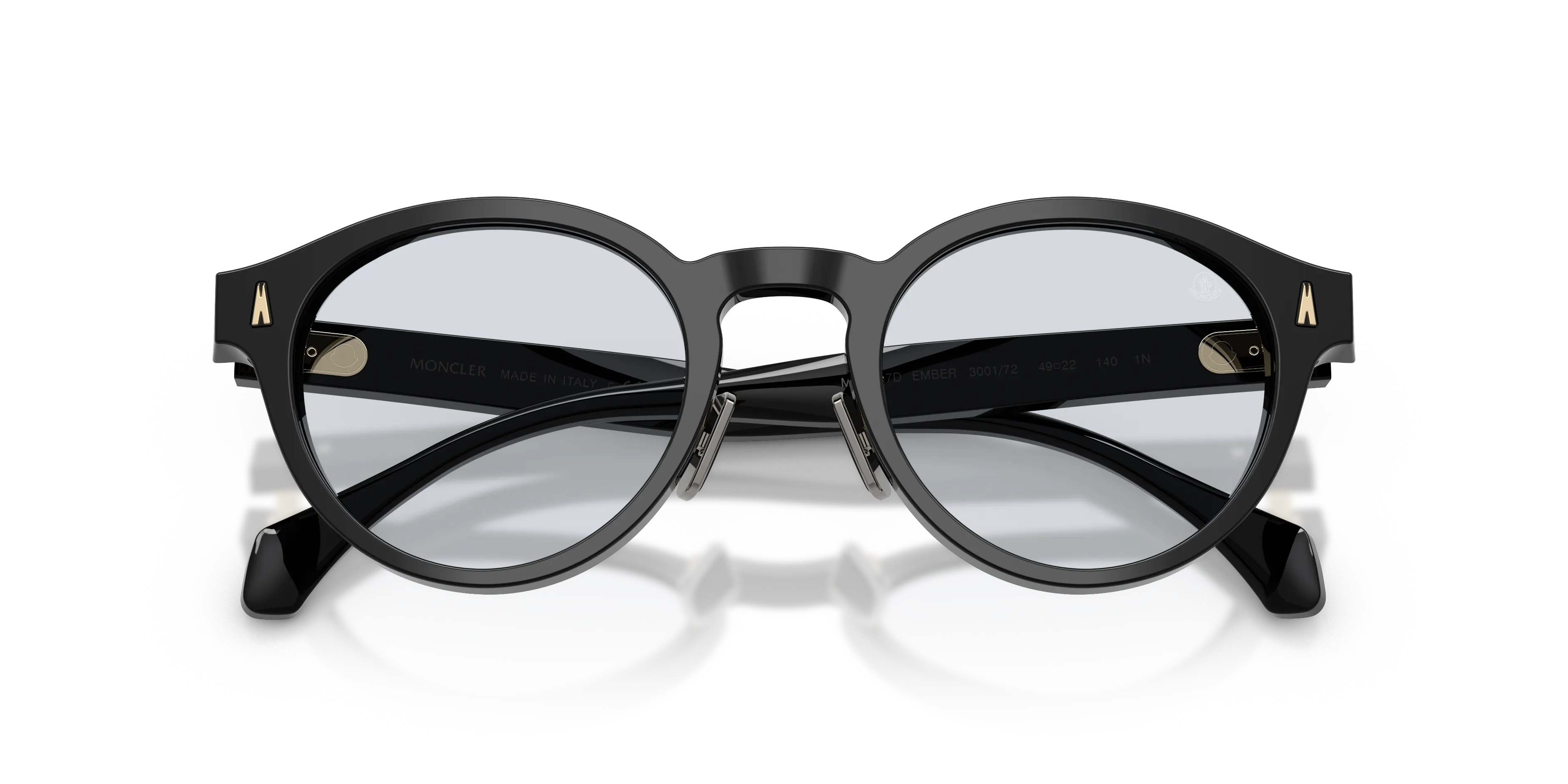 Moncler ME6017D EMBER 300172 Occhiali da sole Acetato Nero Azzurro Rotonda Normale - immagine 2