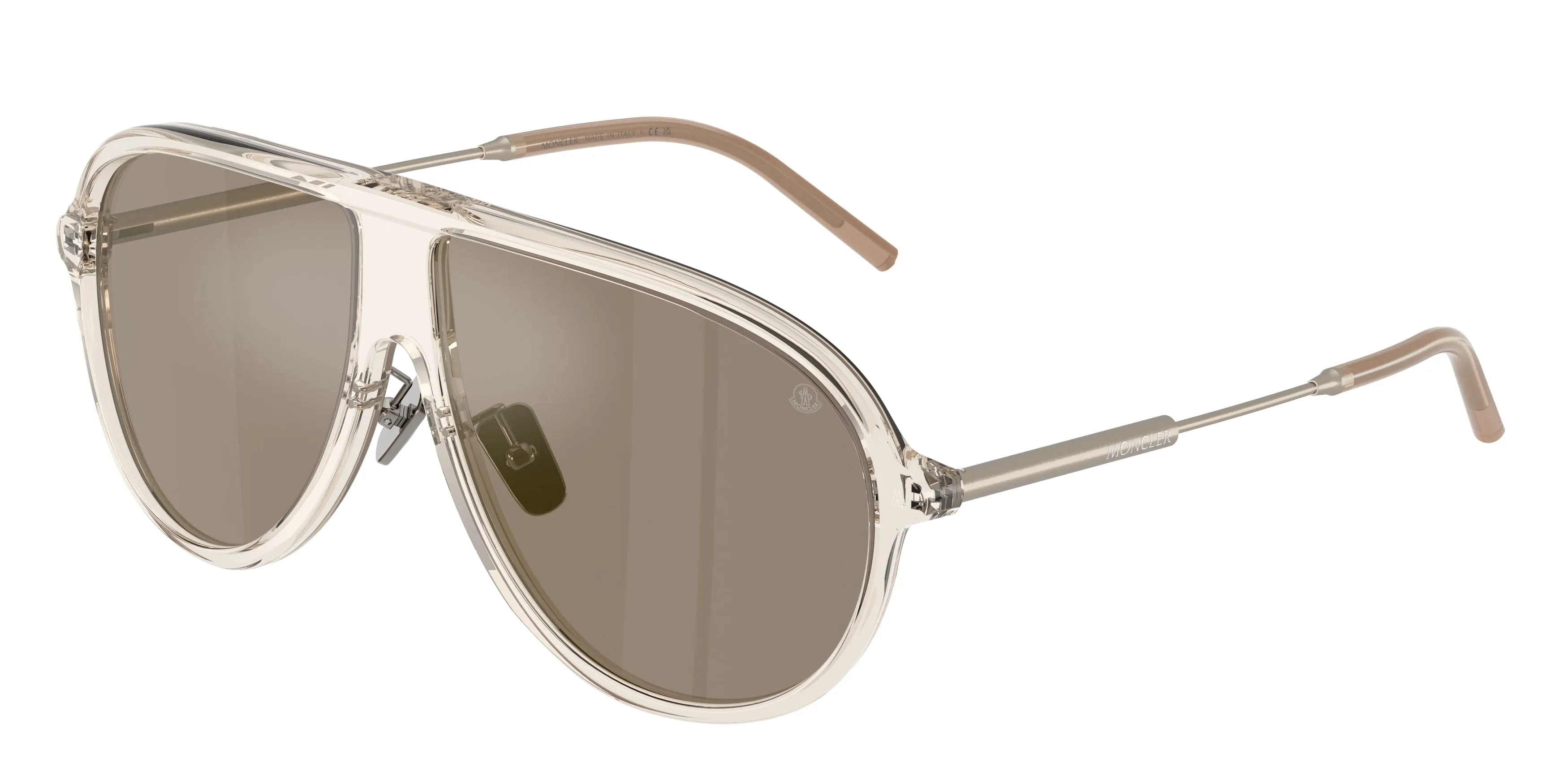 Moncler ME6009 GLYDE 30035A Occhiali da sole Acetato Trasparente Marrone Pilot Normale Specchiato - immagine 1