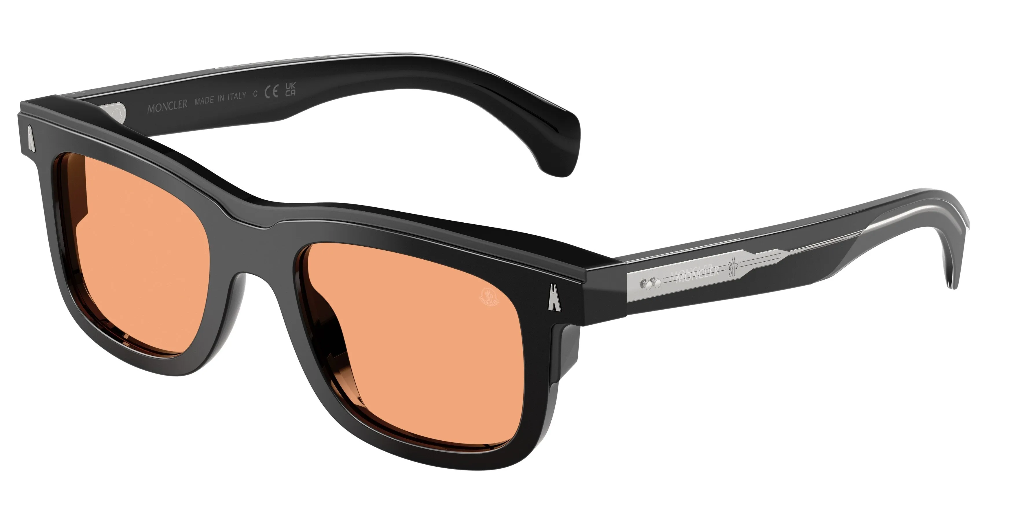 Moncler ME6004 CLARO 300174 Occhiali da sole Acetato Nero Arancione Squadrata Normale - immagine 1