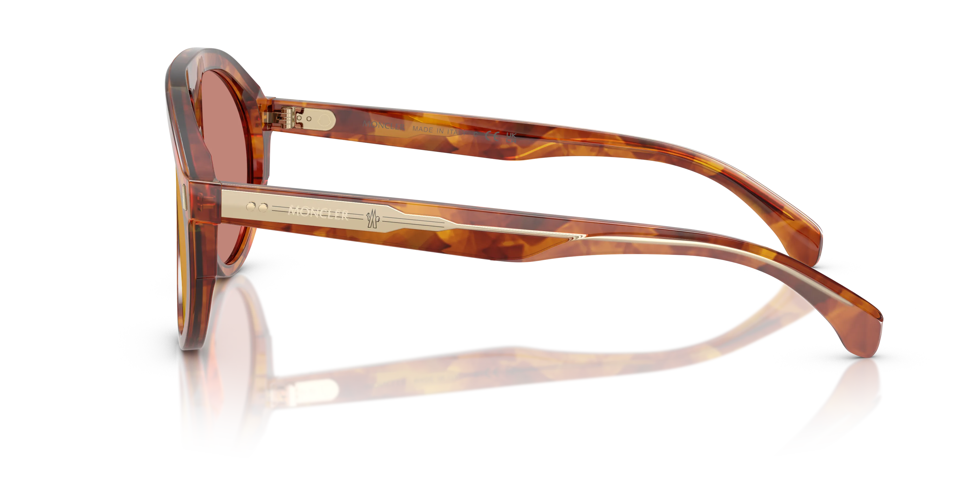 Moncler ME6001 FHAITE 30047J Occhiali da sole Acetato Tartaruga Arancione Pilot Specchiate - immagine 4