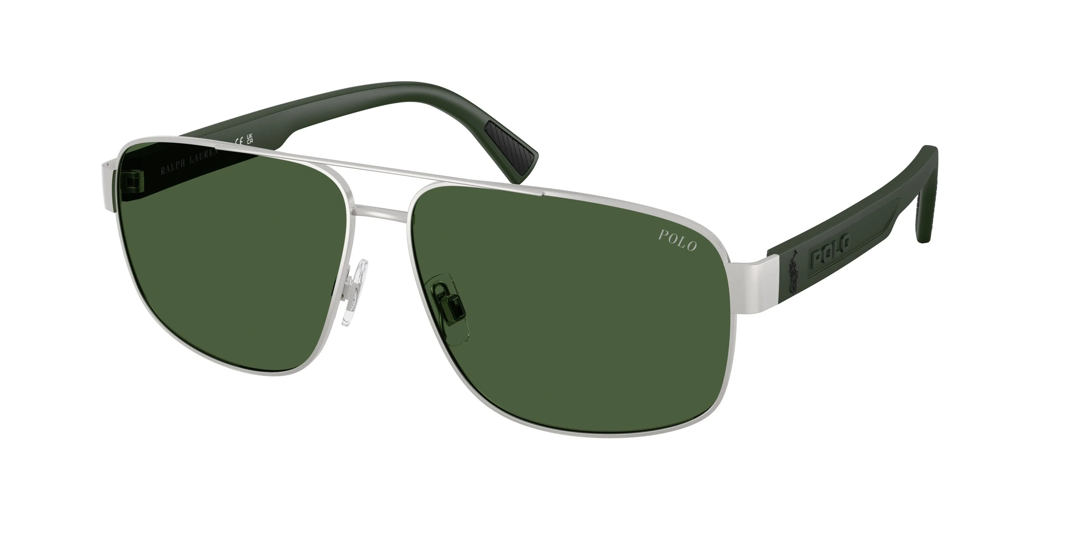 Polo Ralph Lauren PH3165 931671 Occhiali da sole Metallo Argento Verde Pilot Normale - immagine 1