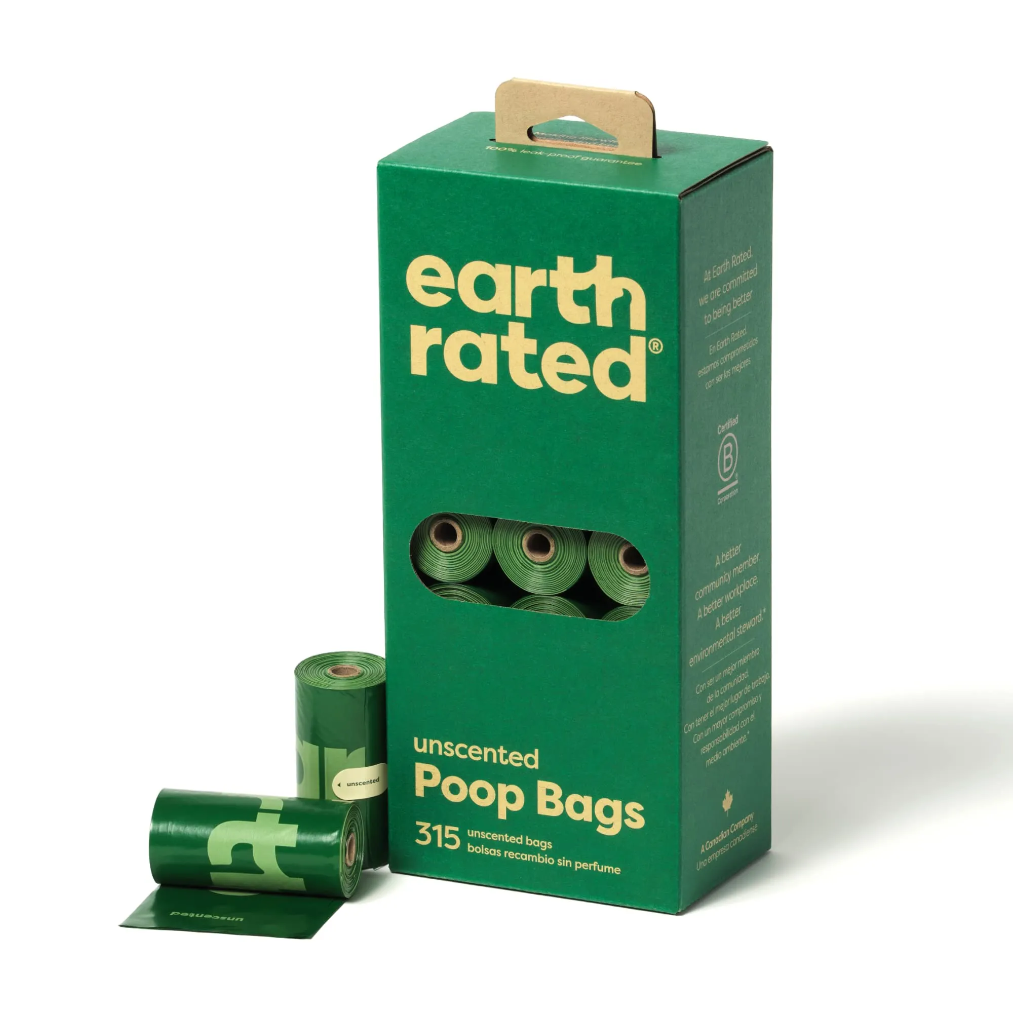 Earth Rated Sacchetti igienici per cani, a prova di perdite e extra resistenti, rotoli di ricarica in confezione convenienza, senza profumo, 315 pezzi - immagine 1