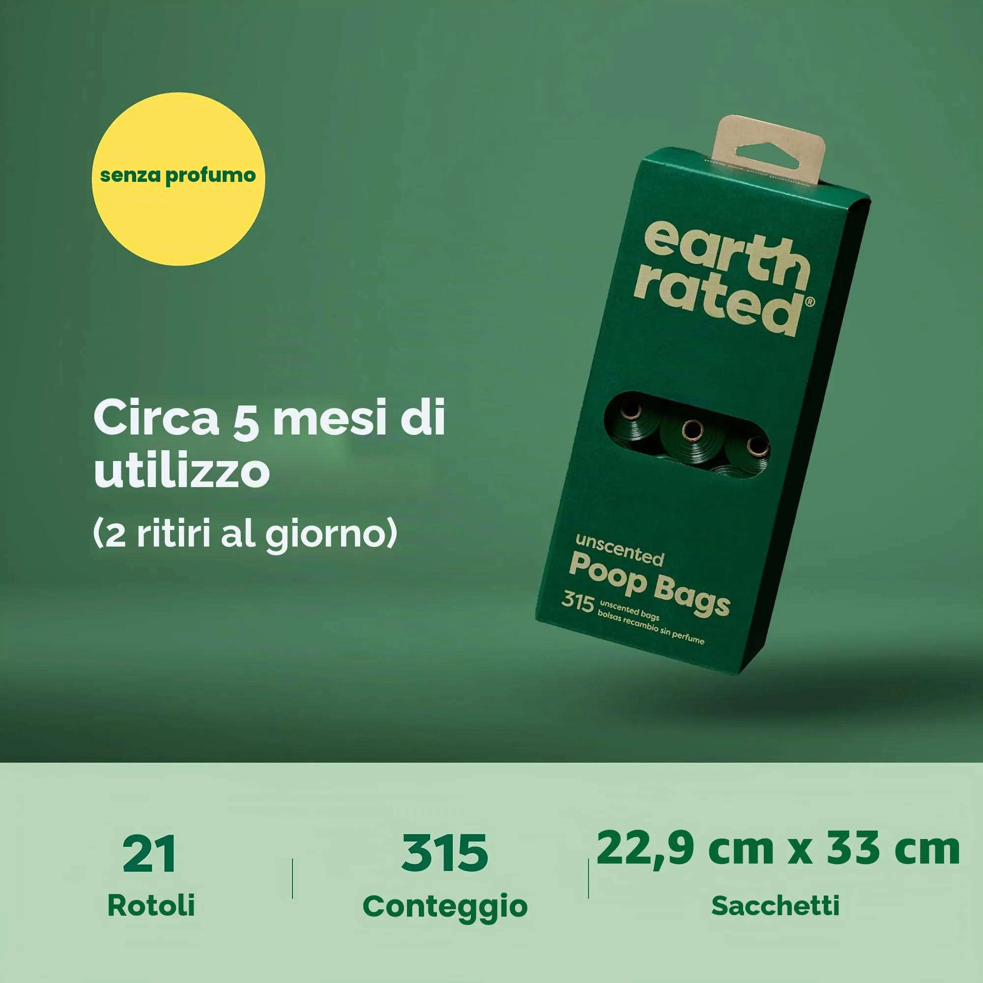 Earth Rated Sacchetti igienici per cani, a prova di perdite e extra resistenti, rotoli di ricarica in confezione convenienza, senza profumo, 315 pezzi - immagine 6