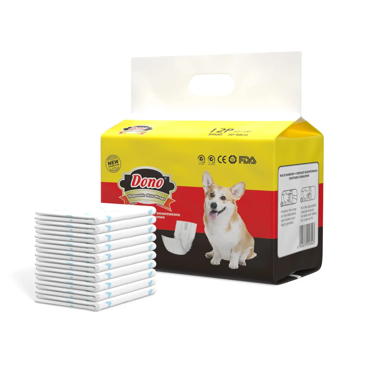 DONO Pannolini Cane Maschio Usa e Getta Tappetini Igienici per Cani Assorbenti Morbido e Anti Odore S 48 Count 12"-19" - immagine 8