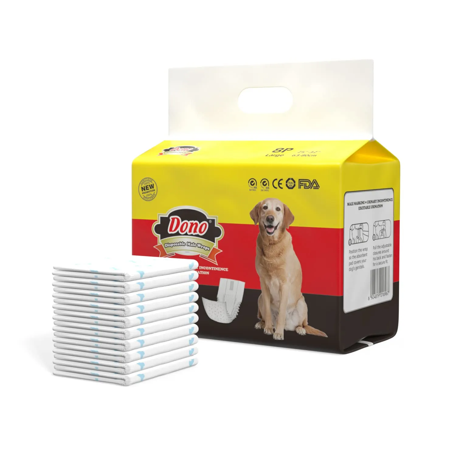 DONO Pannolini Cane Maschio Usa e Getta Tappetini Igienici per Cani Assorbenti Morbido e Anti Odore L 32 Count - immagine 9